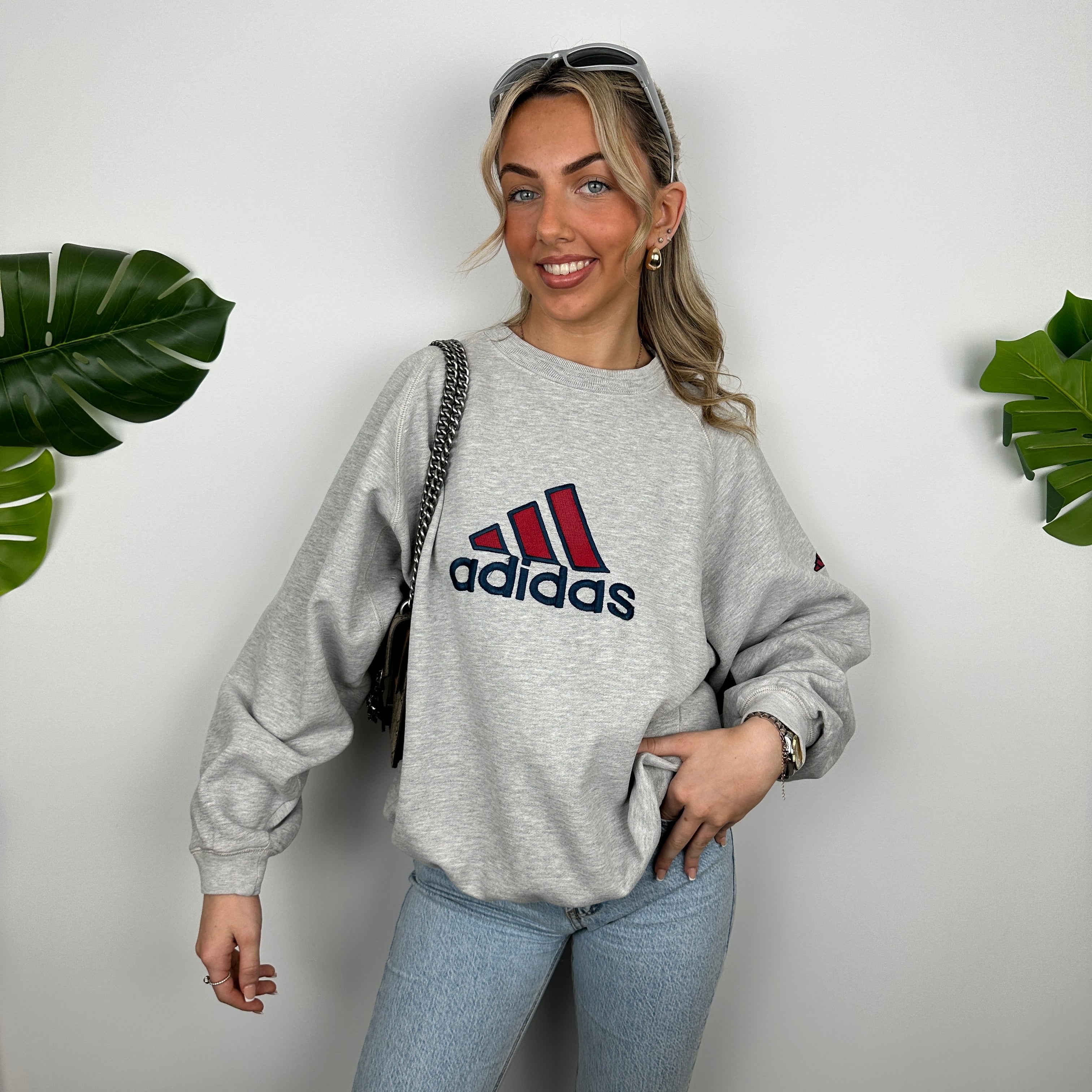 Adidas Grey Embroidered Spell Out Sweatshirt (L)