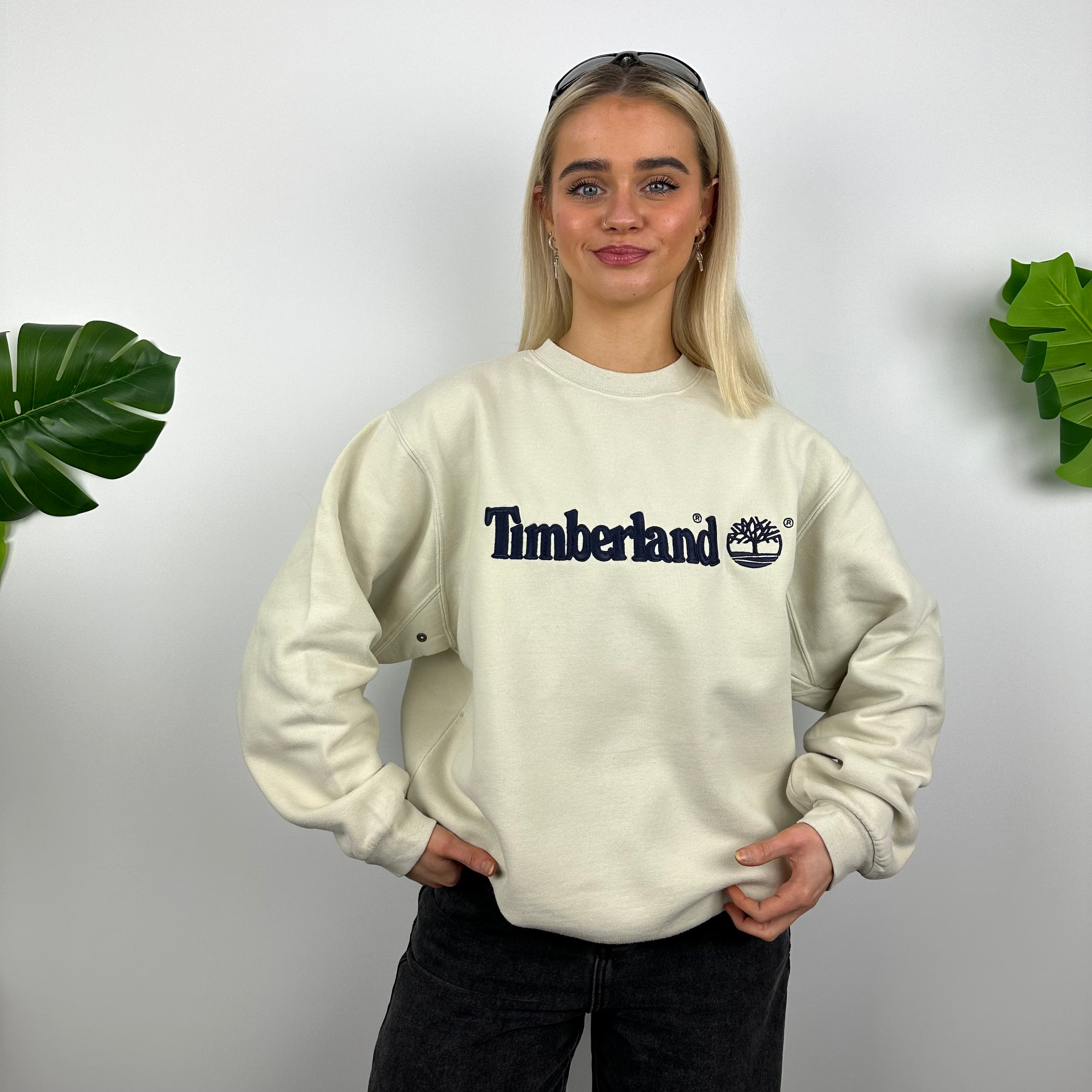 Timberland Cream Embroidered Spell Out Sweatshirt (M)