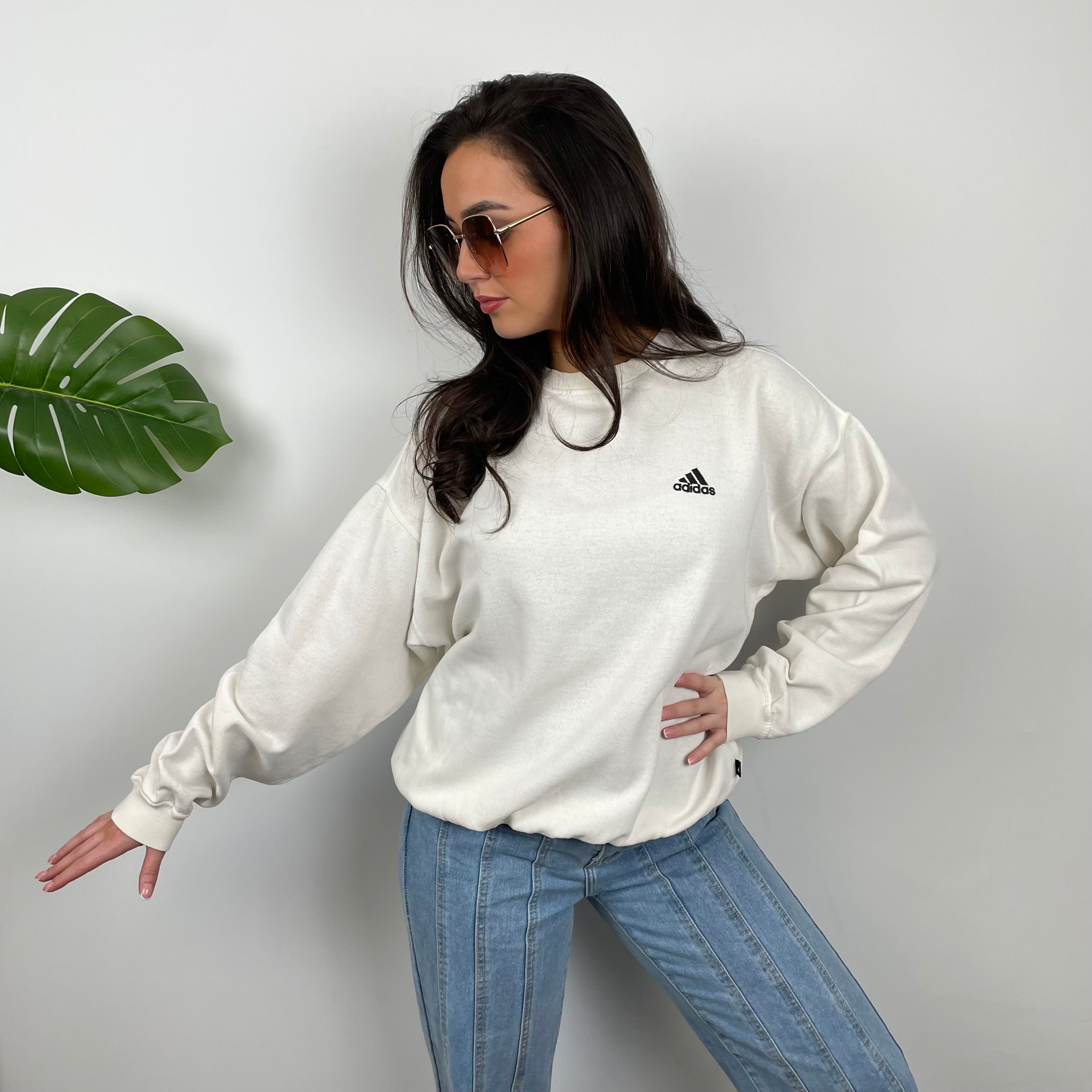Adidas White Embroidered Spell Out Sweatshirt (M)
