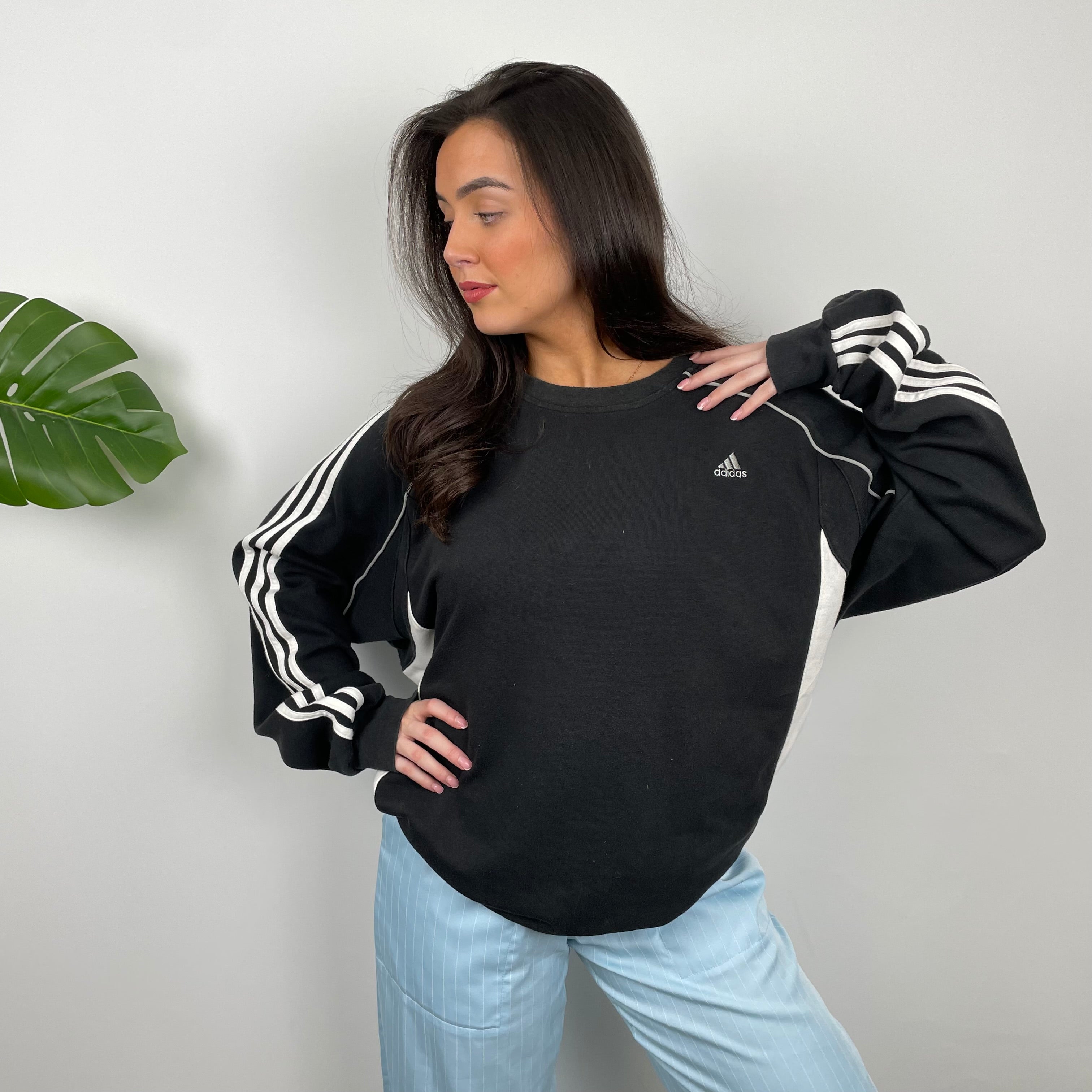 Adidas Black & White Embroidered Spell Out Sweatshirt (L)