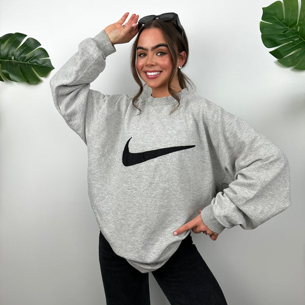 Nike Grey Embroidered Swoosh Sweatshirt (L)