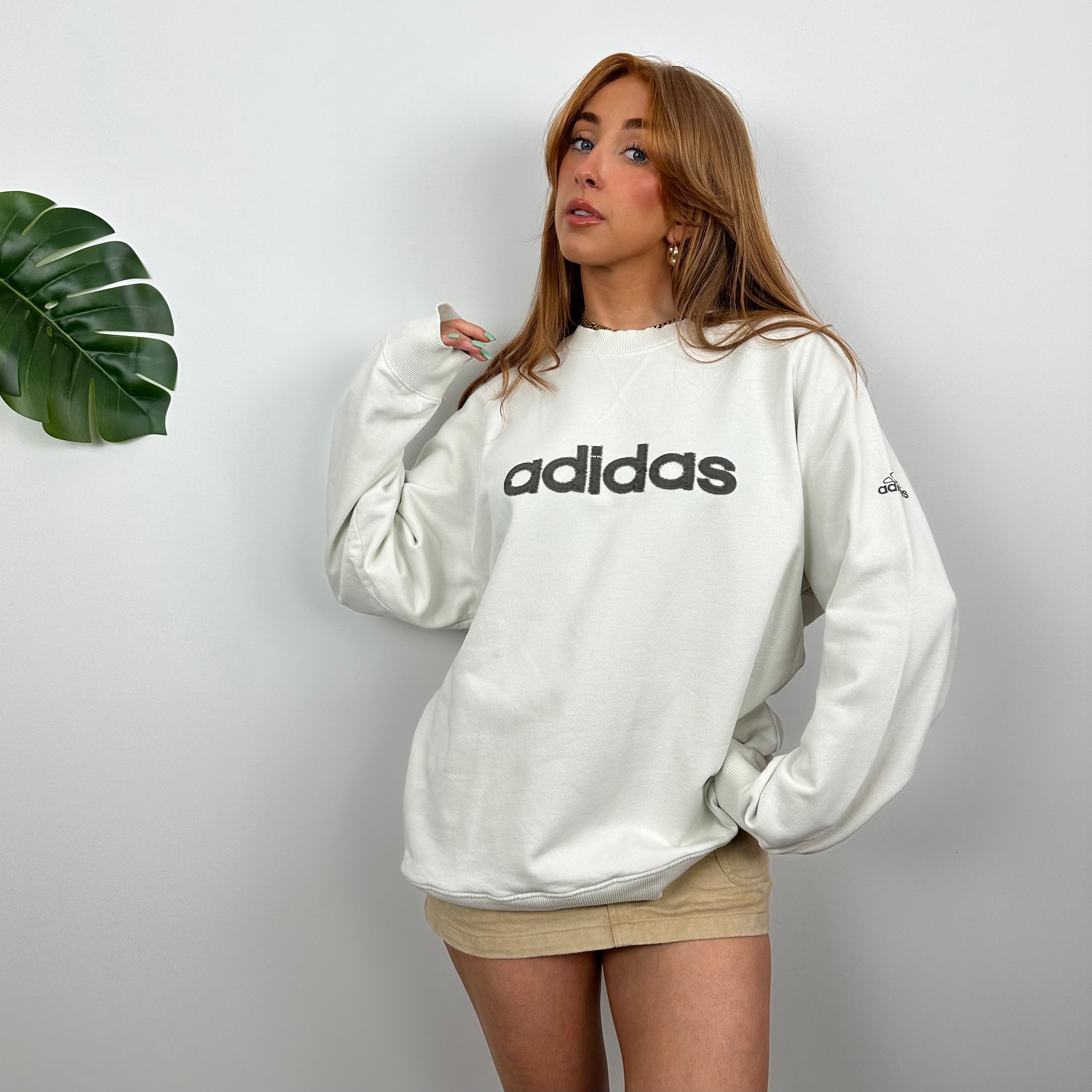 Adidas White Embroidered Spell Out Sweatshirt (L)