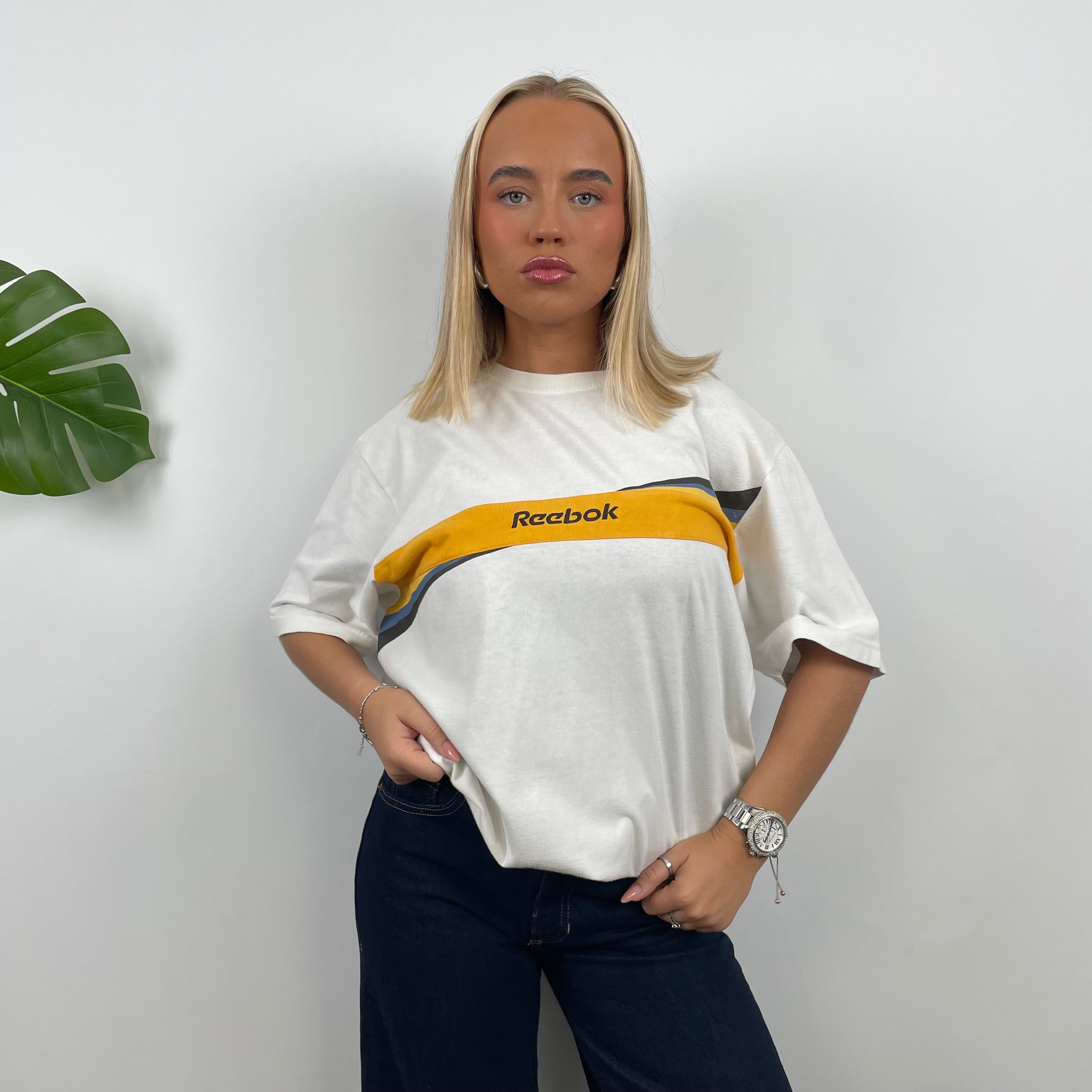 Reebok White Embroidered Spell Out T Shirt (L)