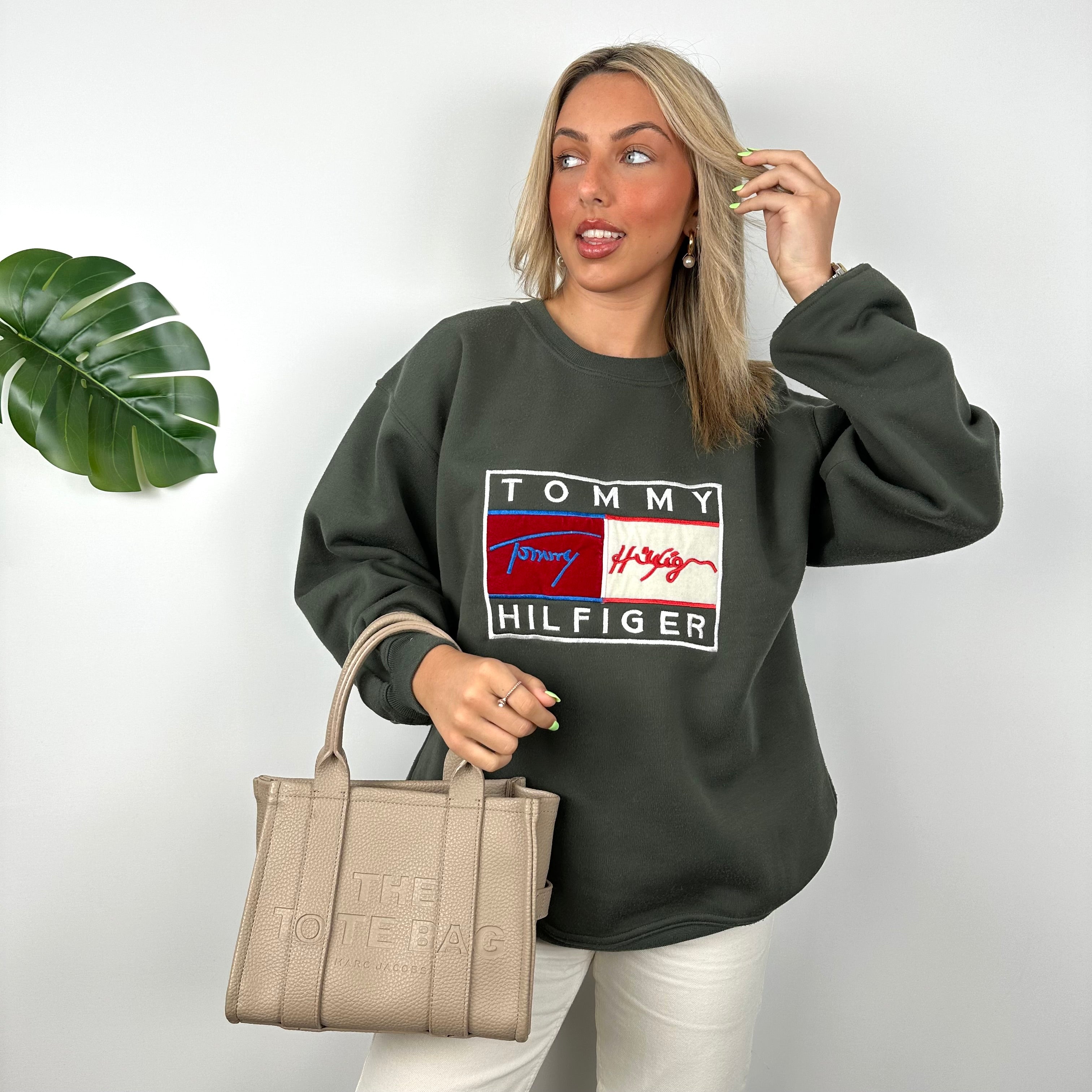 Tommy Hilfiger Green Embroidered Spell Out Sweatshirt (L)