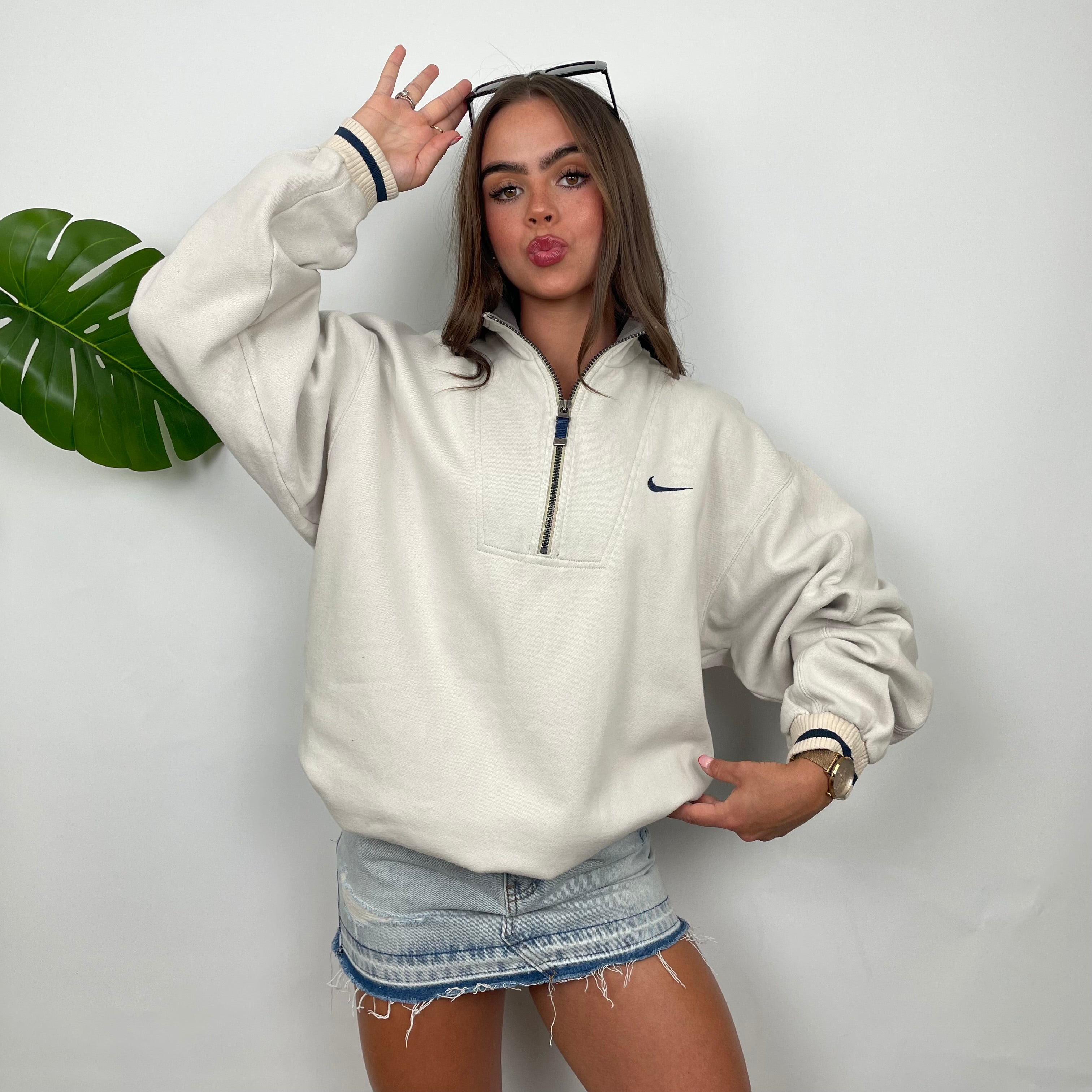 Nike RARE Cream Embroidered Spell Quarter Zip Sweatshirt (M)