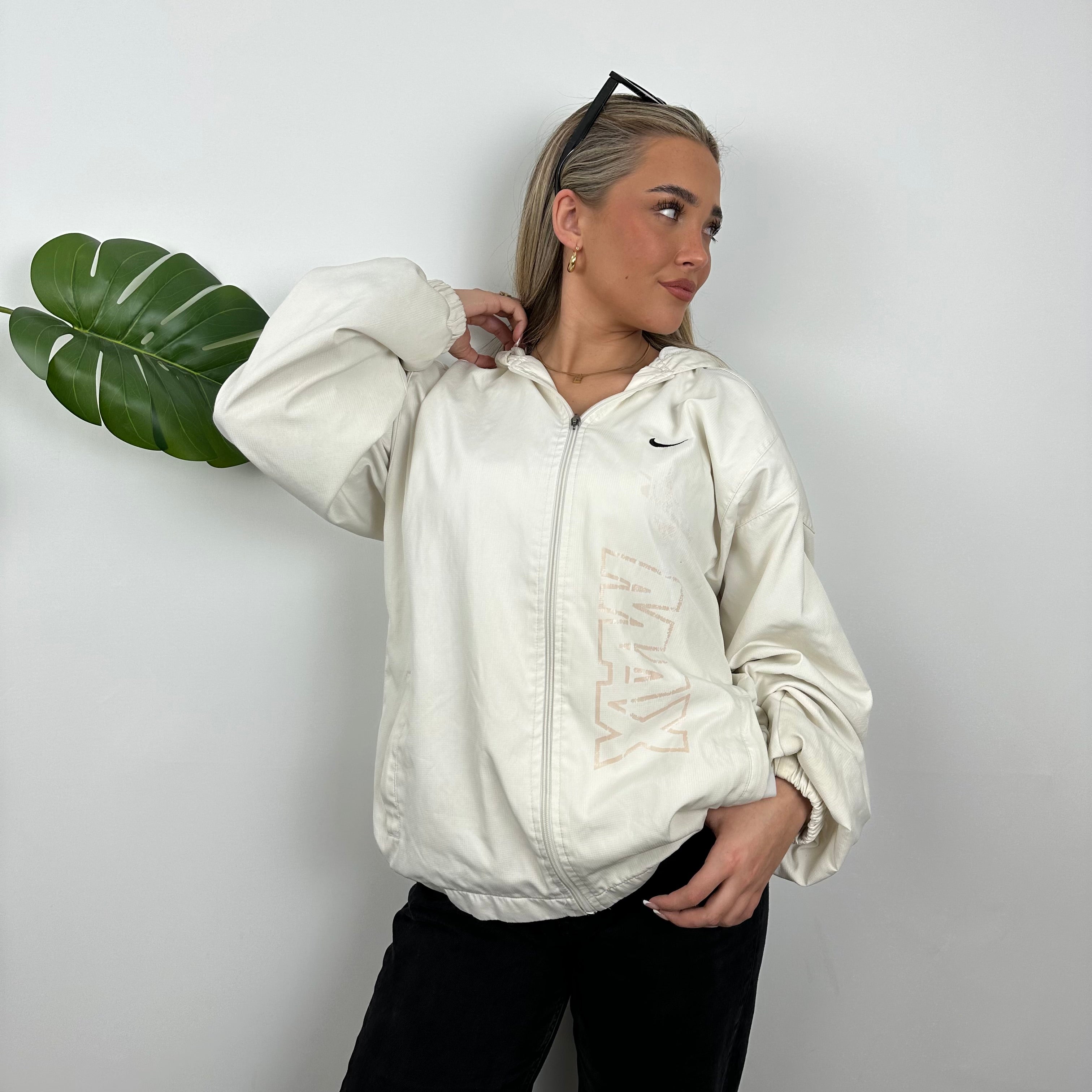 Nike Air Max White Embroidered Swoosh Zip Up Windbreaker Jacket (L)