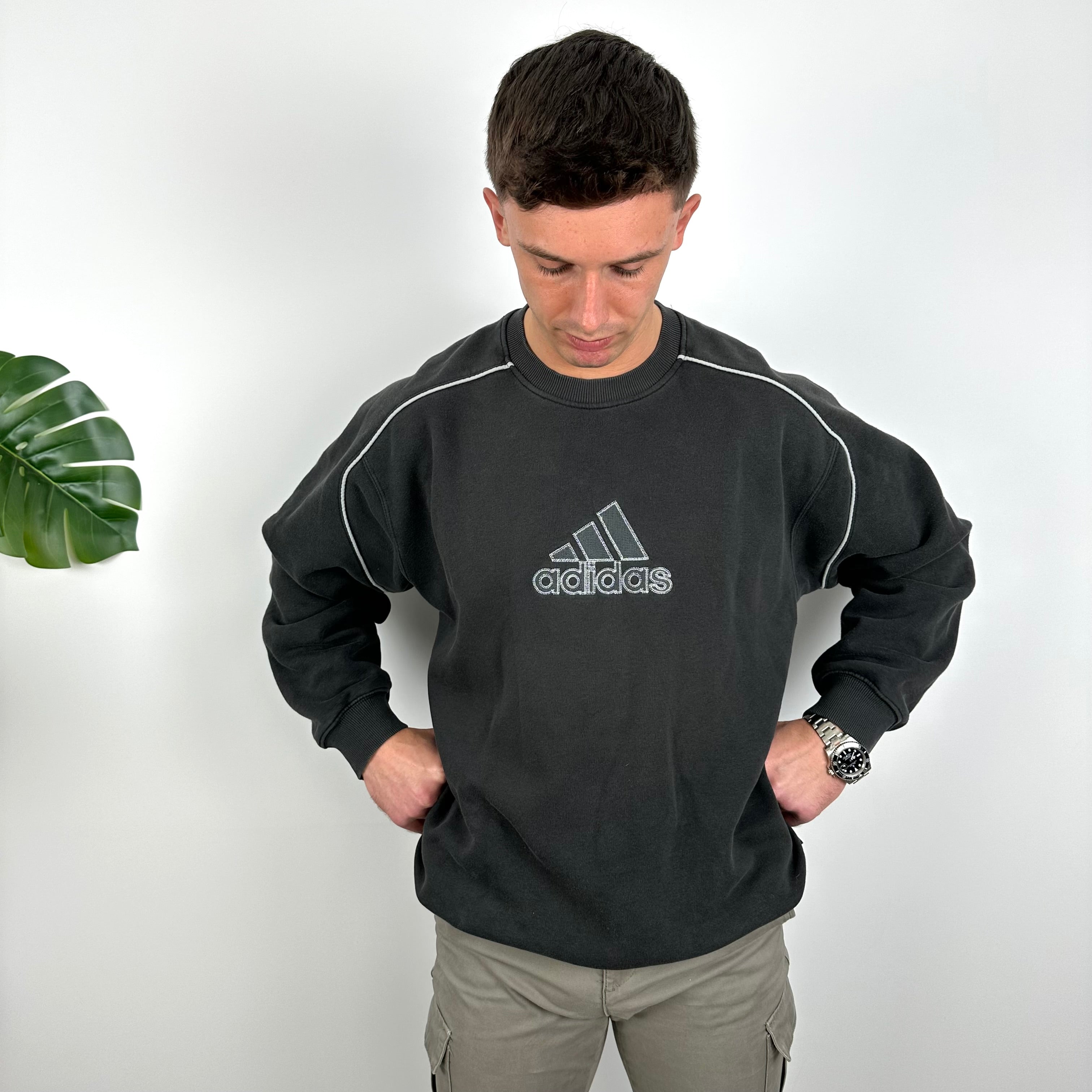 Adidas Black Embroidered Spell Out Sweatshirt (M)