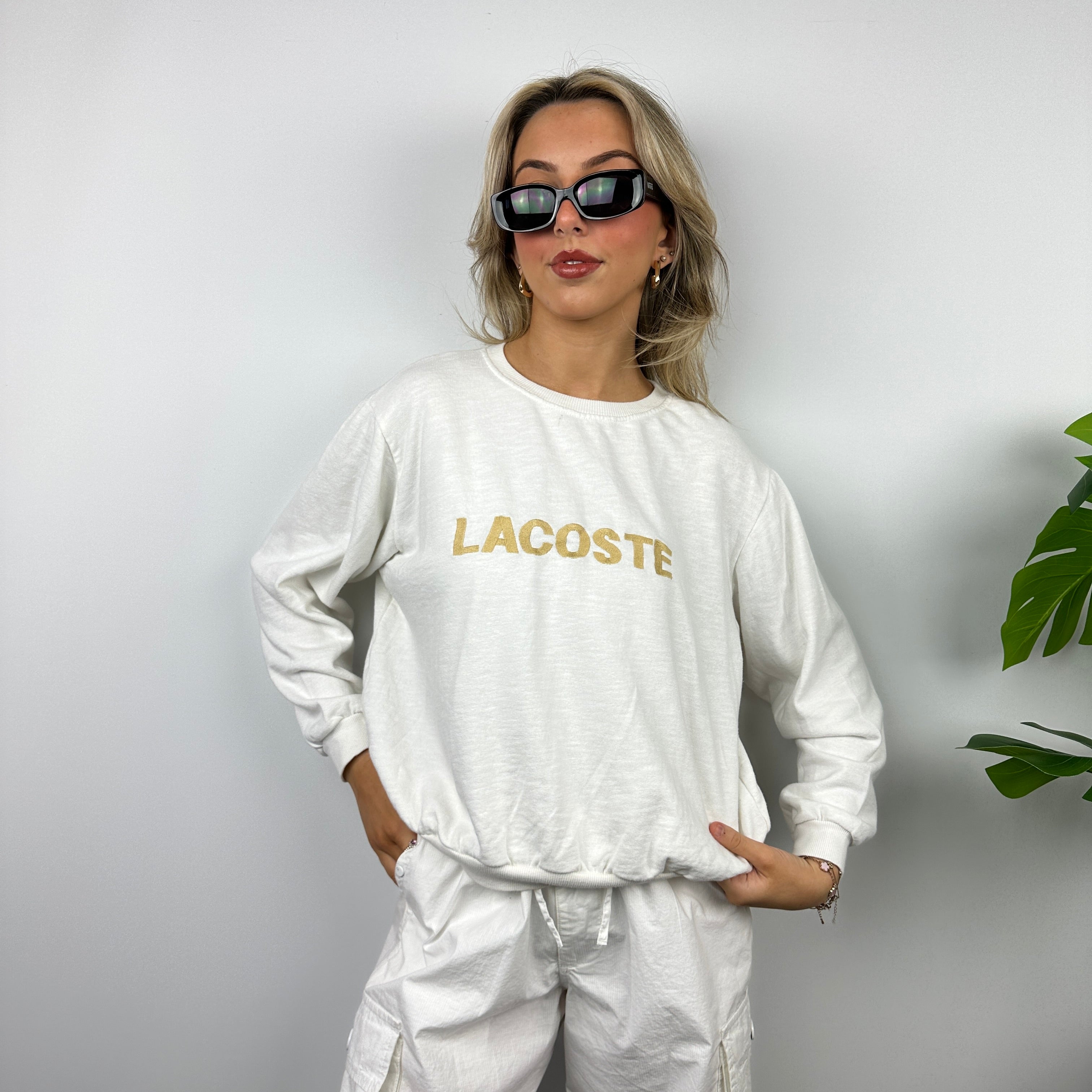 Lacoste White Embroidered Spell Out Sweatshirt (XS)
