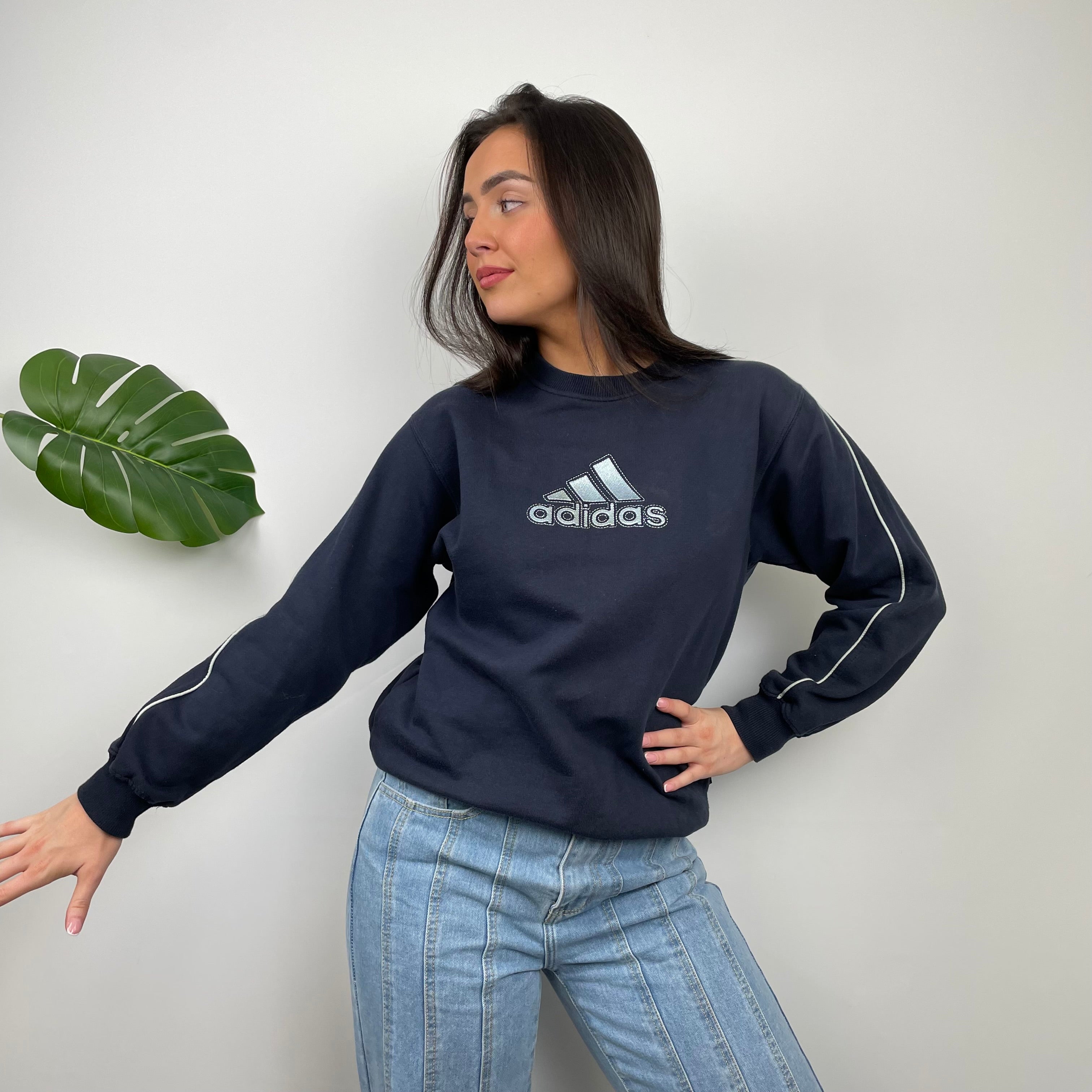 Adidas Navy Embroidered Spell Out Sweatshirt (M)