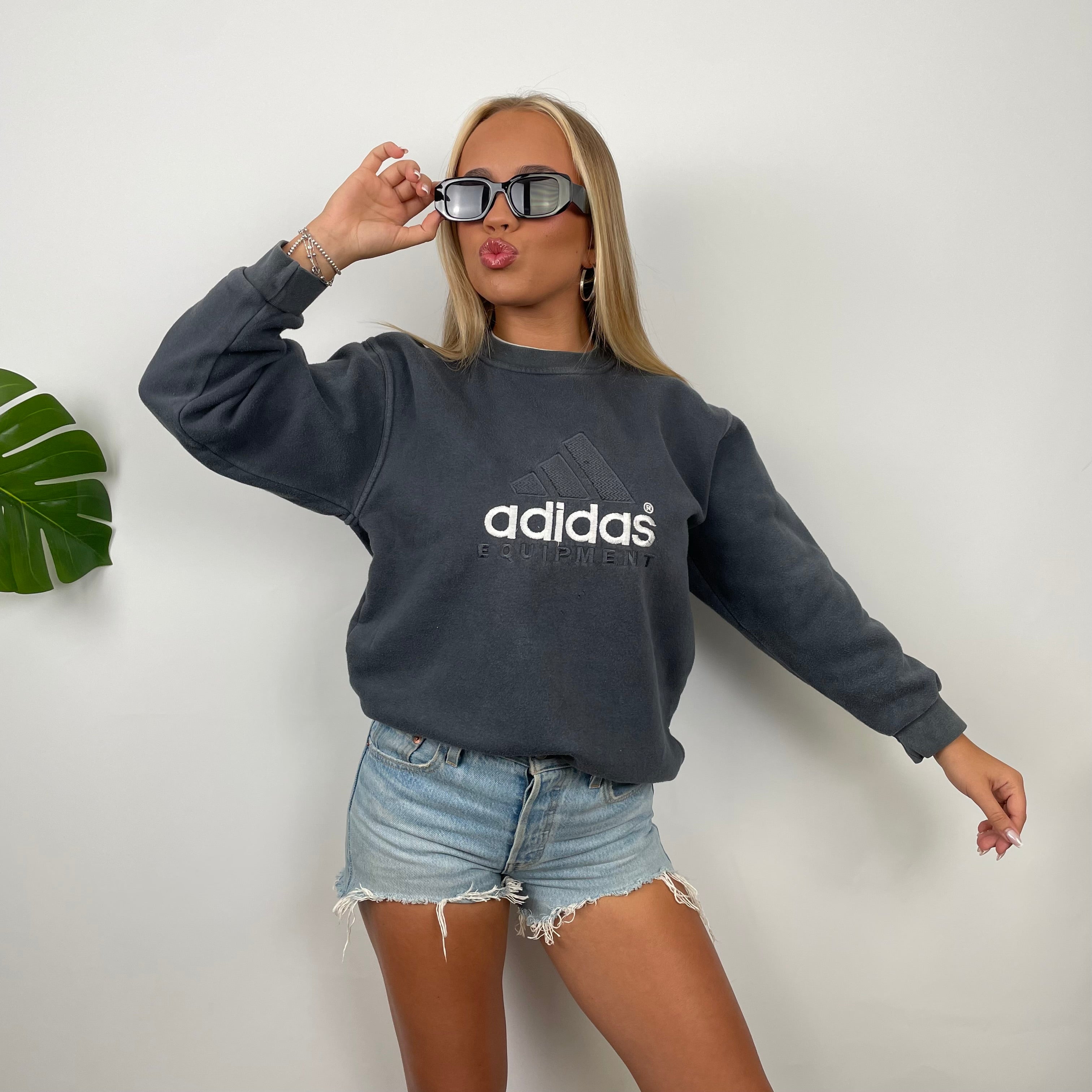 Adidas Equipment Grey Embroidered Spell Out Sweatshirt (XS)