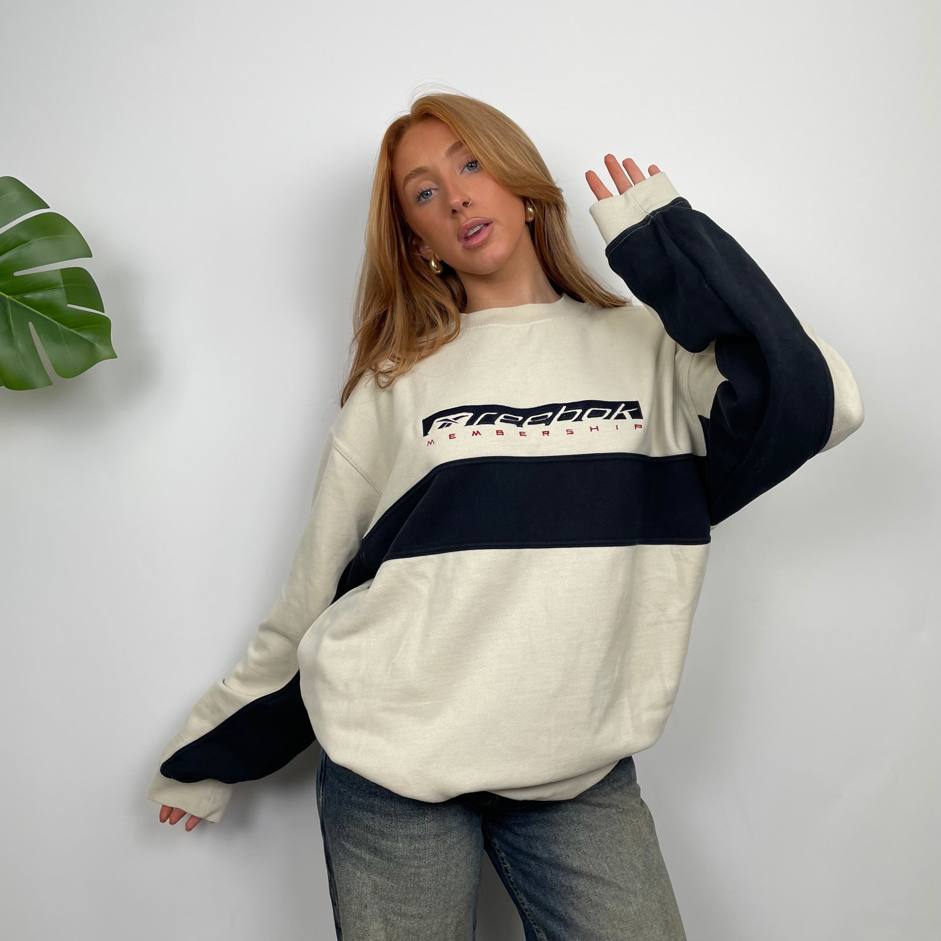 Reebok RARE Cream Embroidered Spell Out Sweatshirt (XXL)