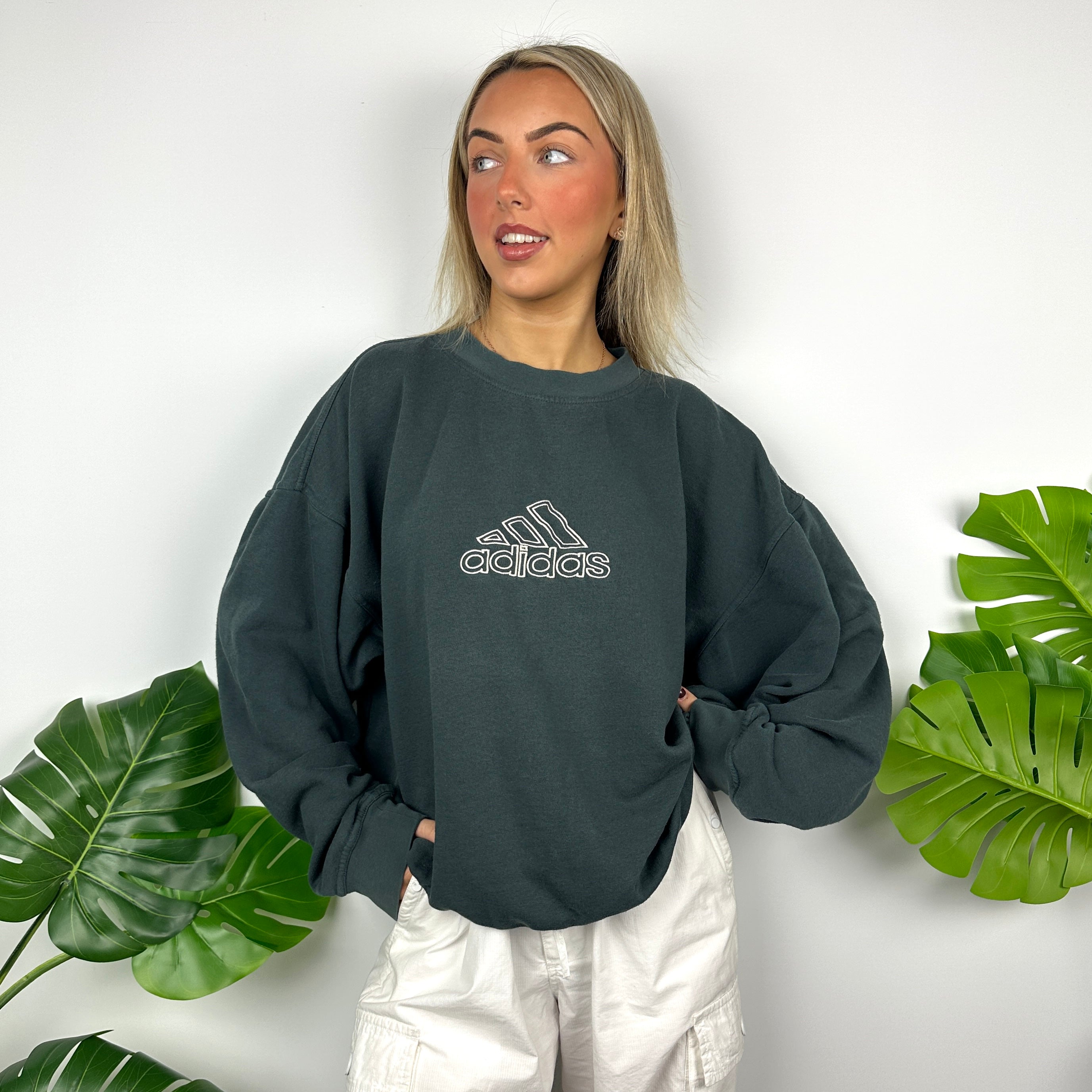 Adidas Green Embroidered Spell Out Sweatshirt (L)