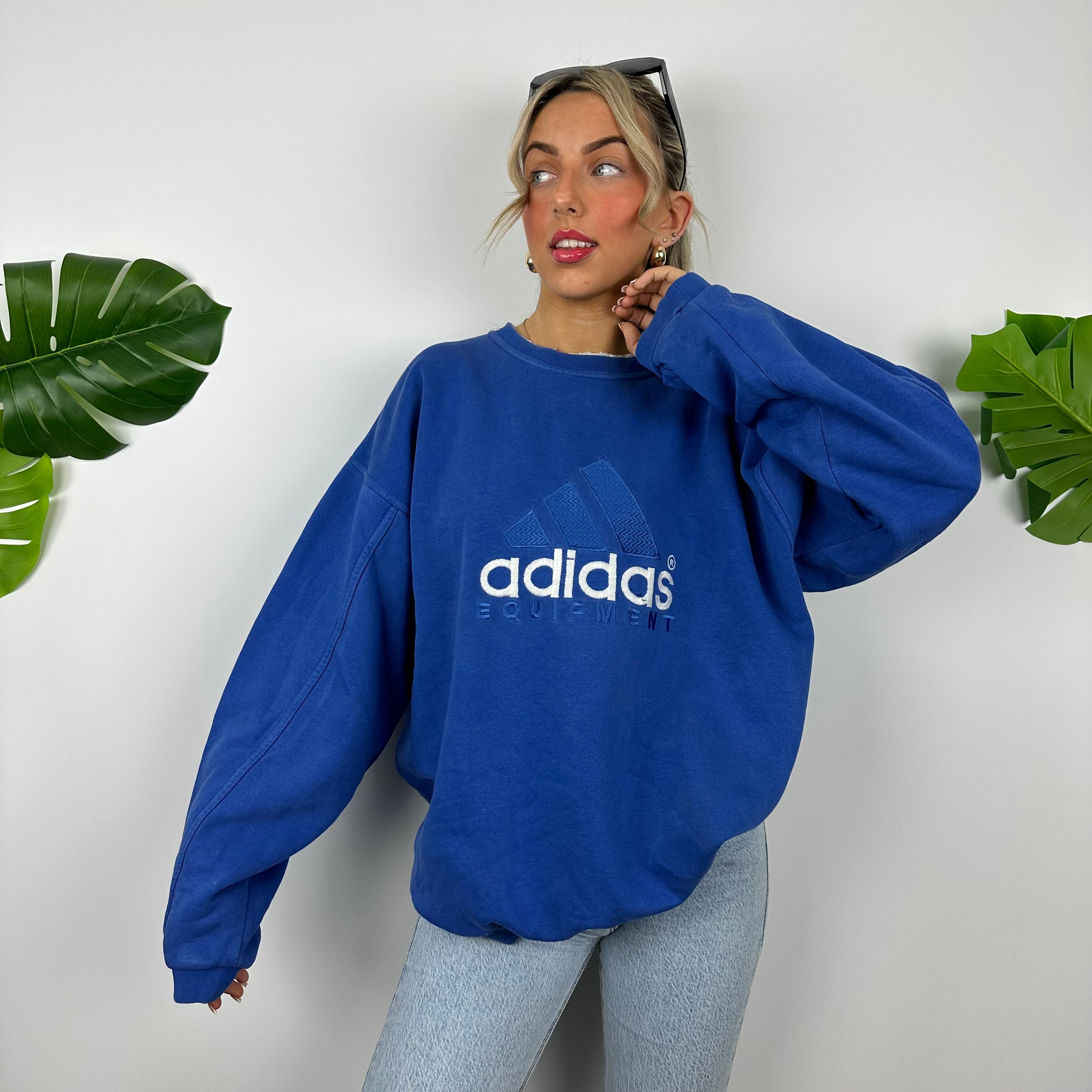 Adidas Equipment RARE Blue Embroidered Spell Out Sweatshirt (L)