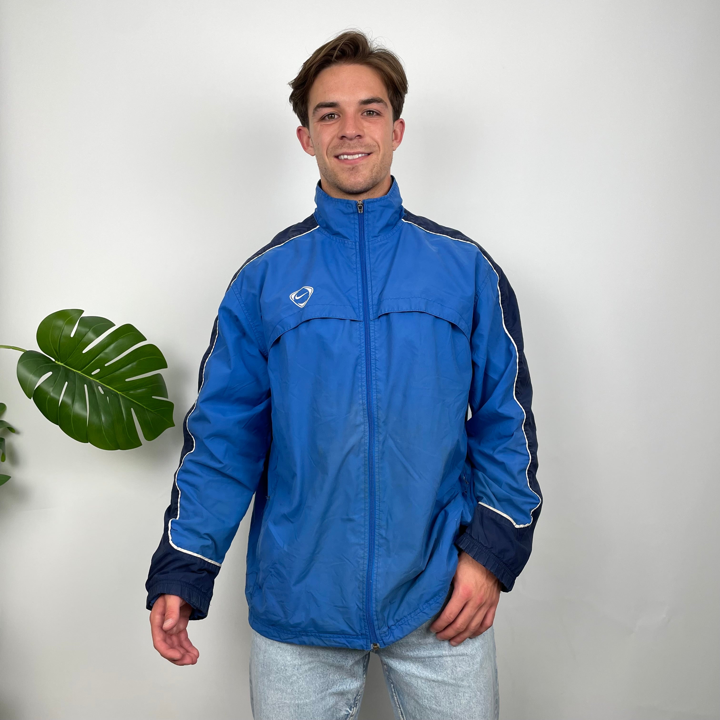 Nike Blue Embroidered Swoosh Windbreaker Jacket (XL)