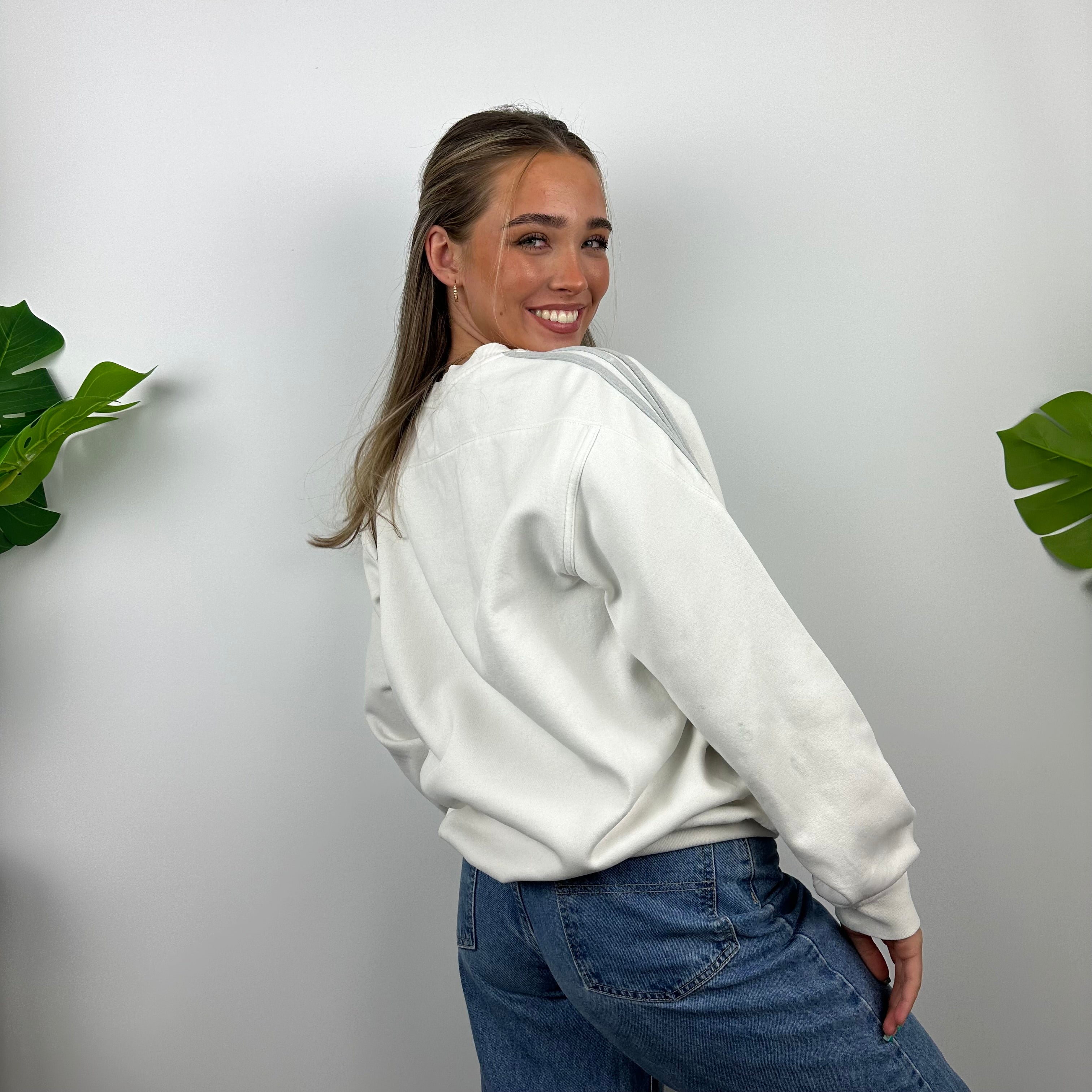 Adidas White Embroidered Spell Out Sweatshirt (S)