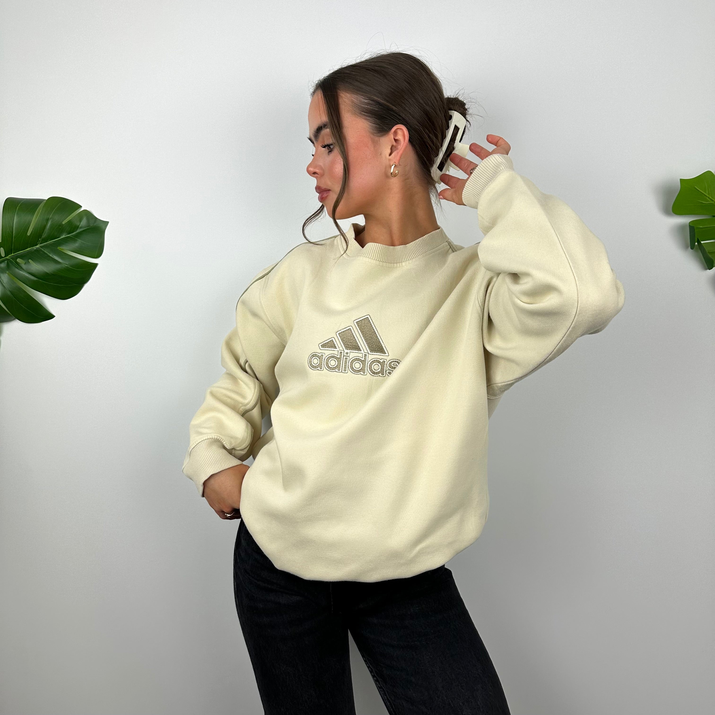 Adidas RARE Cream Embroidered Spell Out Sweatshirt (M)