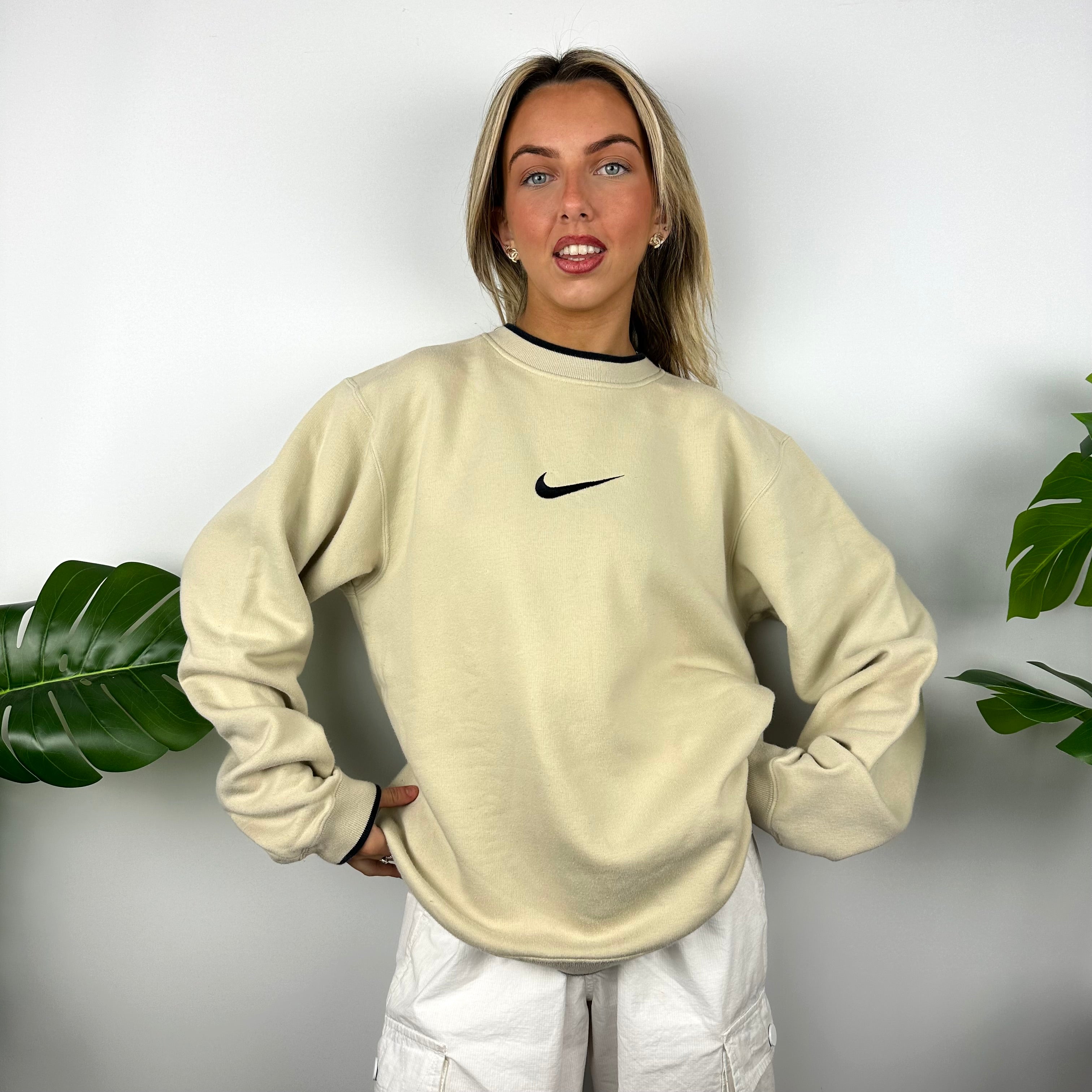 Nike Cream Embroidered Swoosh Sweatshirt (M)