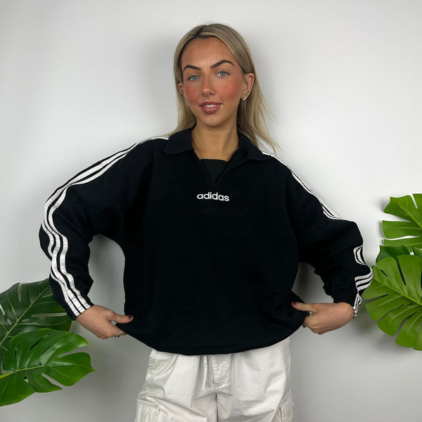 Adidas Black Embroidered Spell Out Sweatshirt (M)