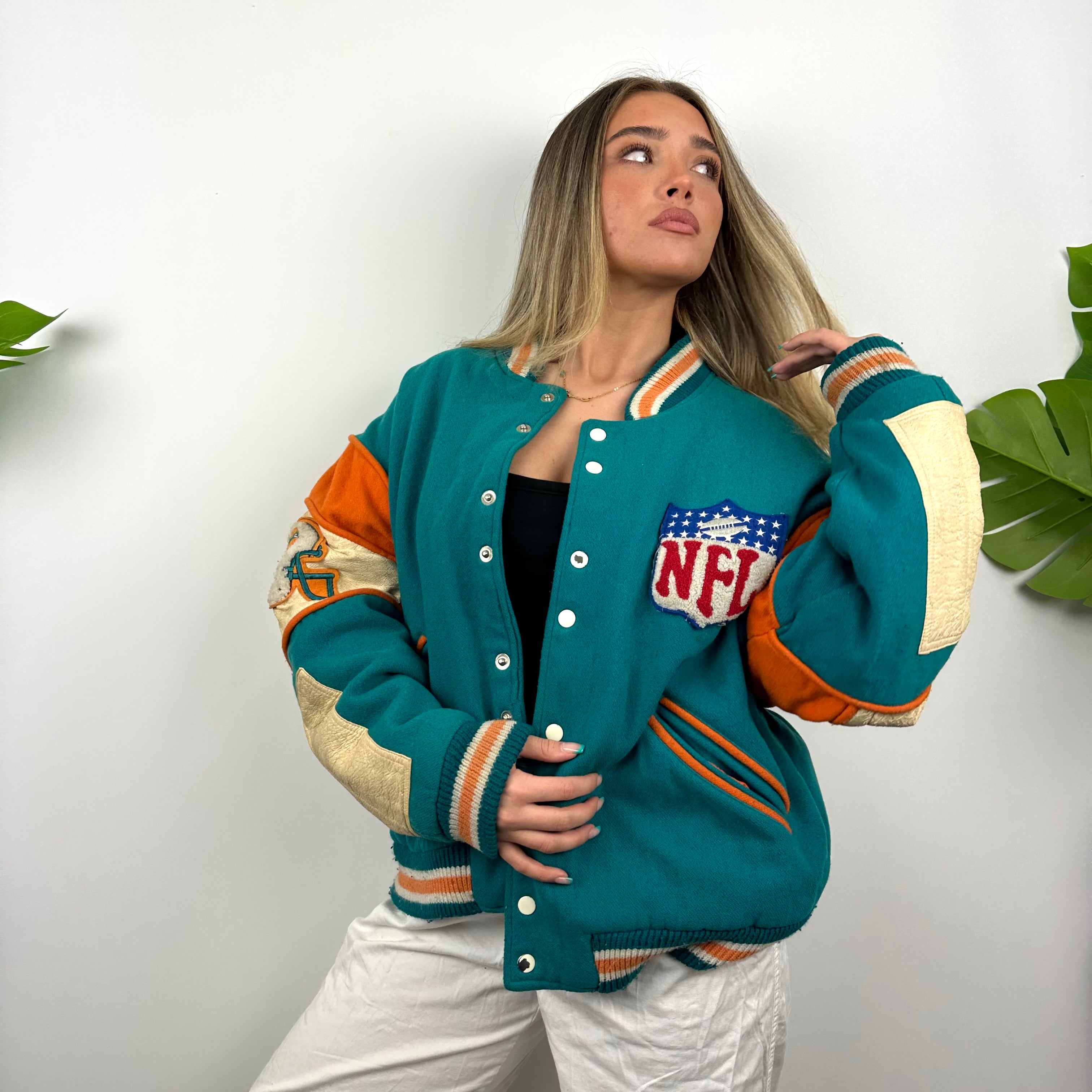 Miami Dolphins NFL ULTRA RARE Blue Heavyweight Jacket as worn by Alix Earle (L)