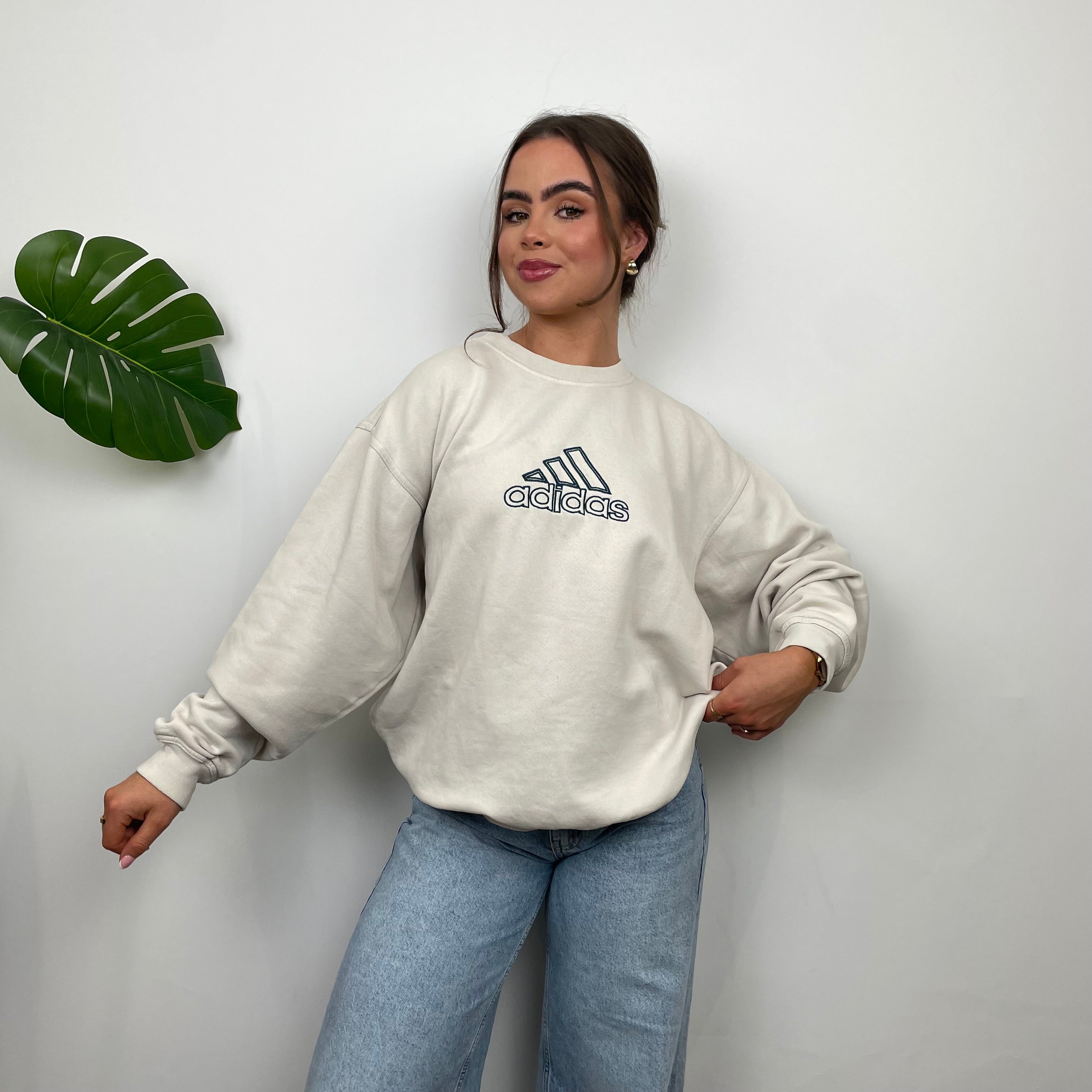 Adidas RARE Cream Embroidered Spell Out Sweatshirt (M)