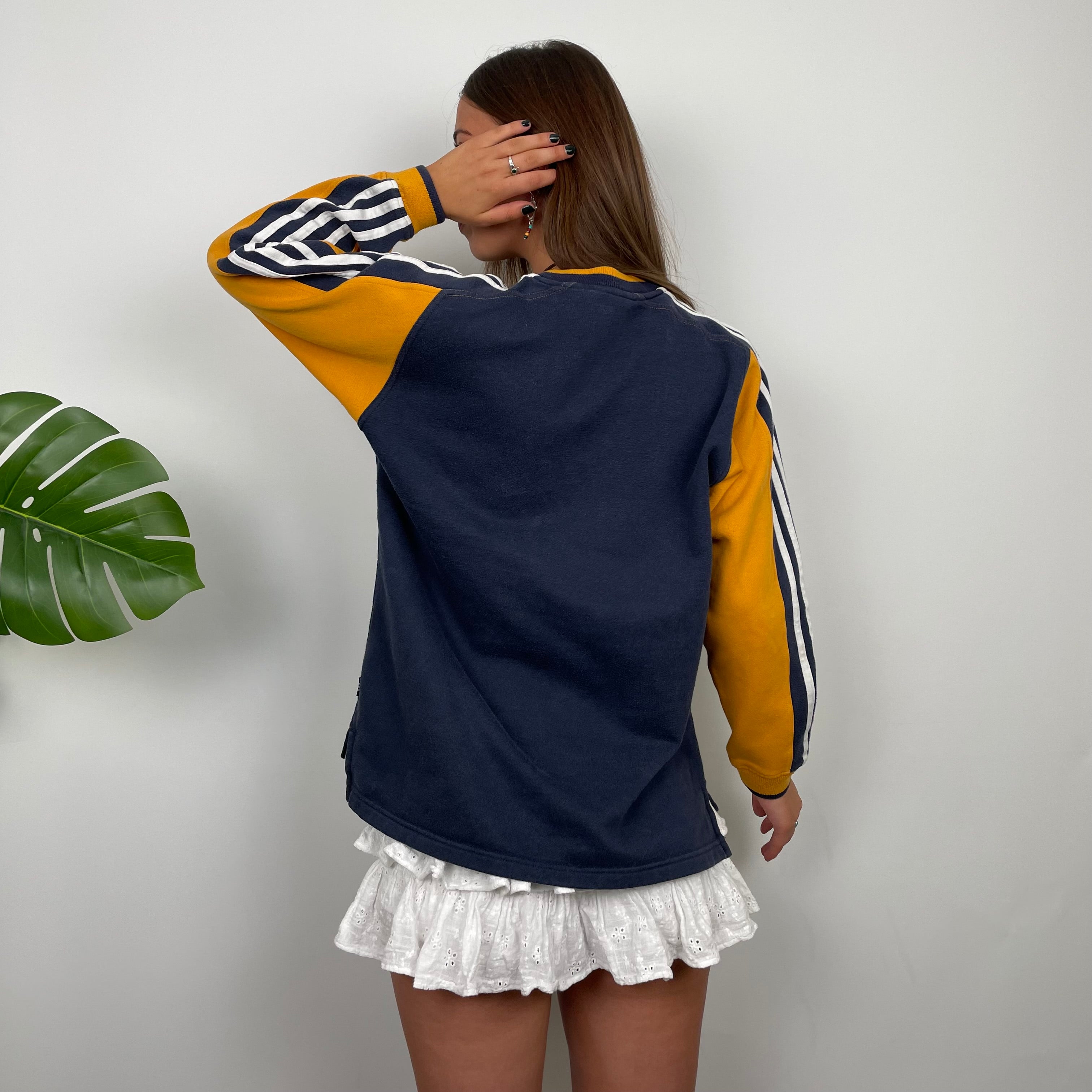 Adidas RARE Navy and Yellow Embroidered Spell Out Sweatshirt (S)