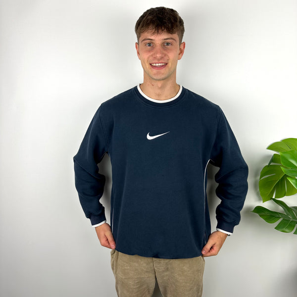 Nike Navy Embroidered Swoosh Sweatshirt (L)