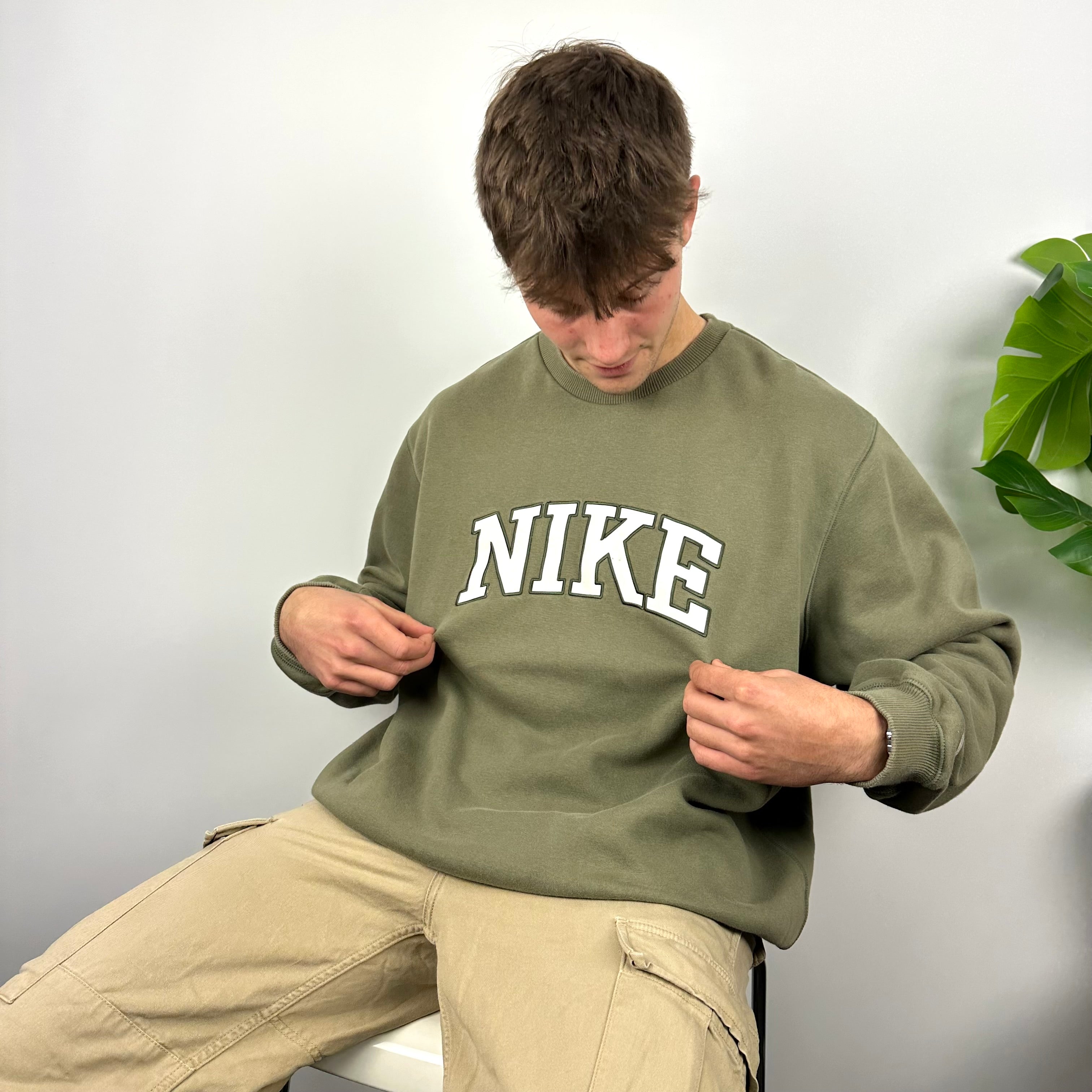 Nike Khaki Green Embroidered Spell Out Sweatshirt (XL)