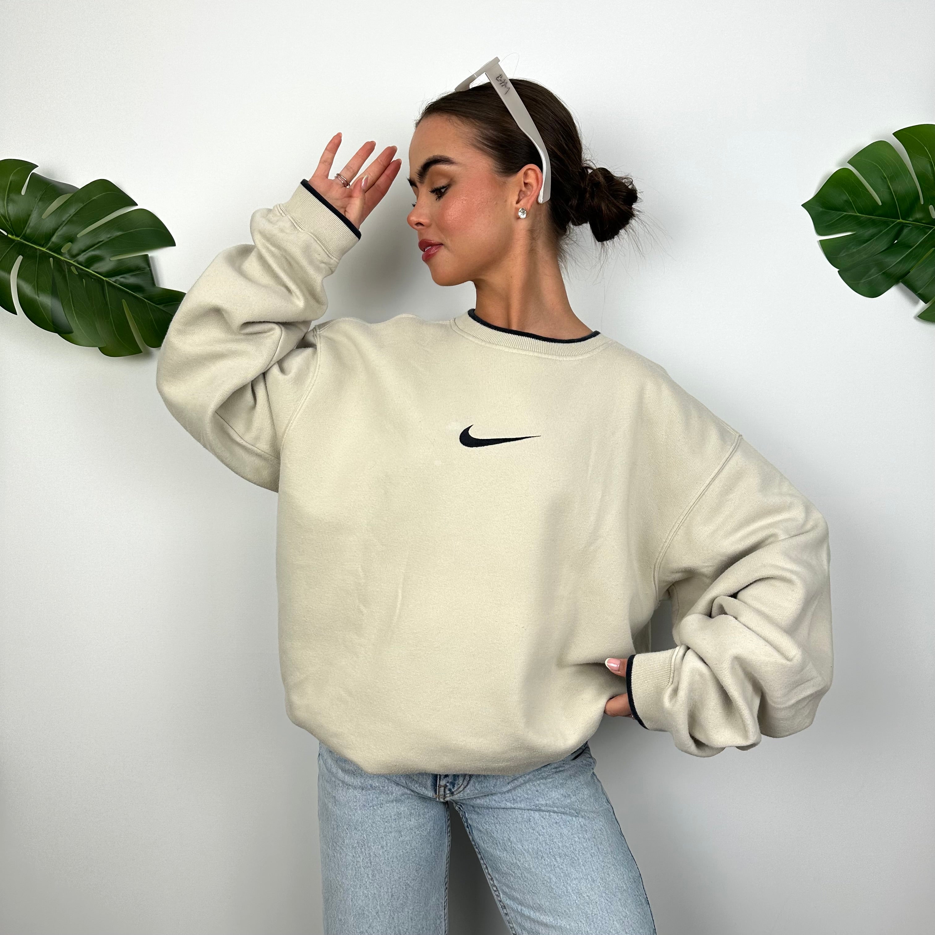 Nike Cream Embroidered Swoosh Sweatshirt (XL)