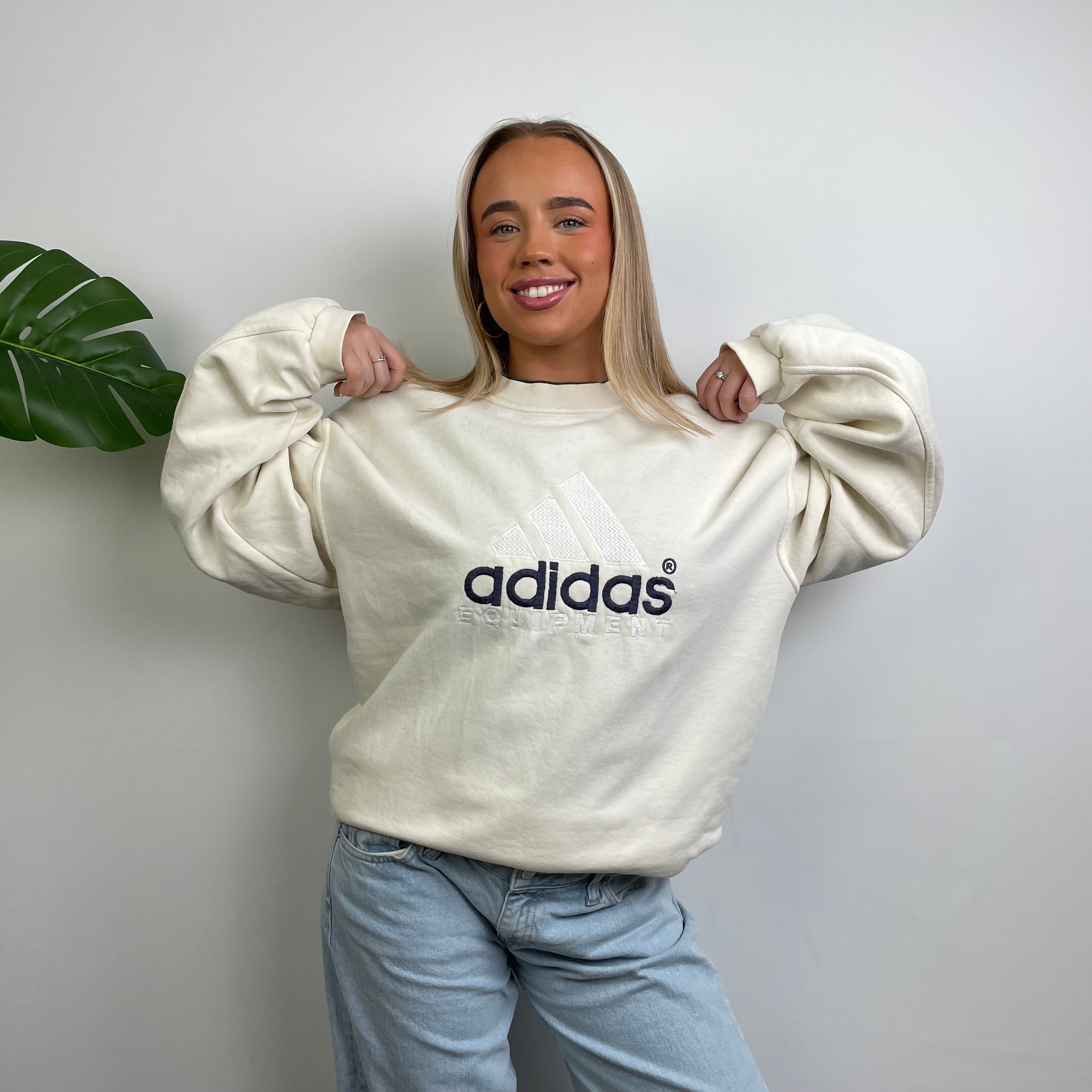 Adidas Equipment RARE White Embroidered Spell Out Sweatshirt (XL)