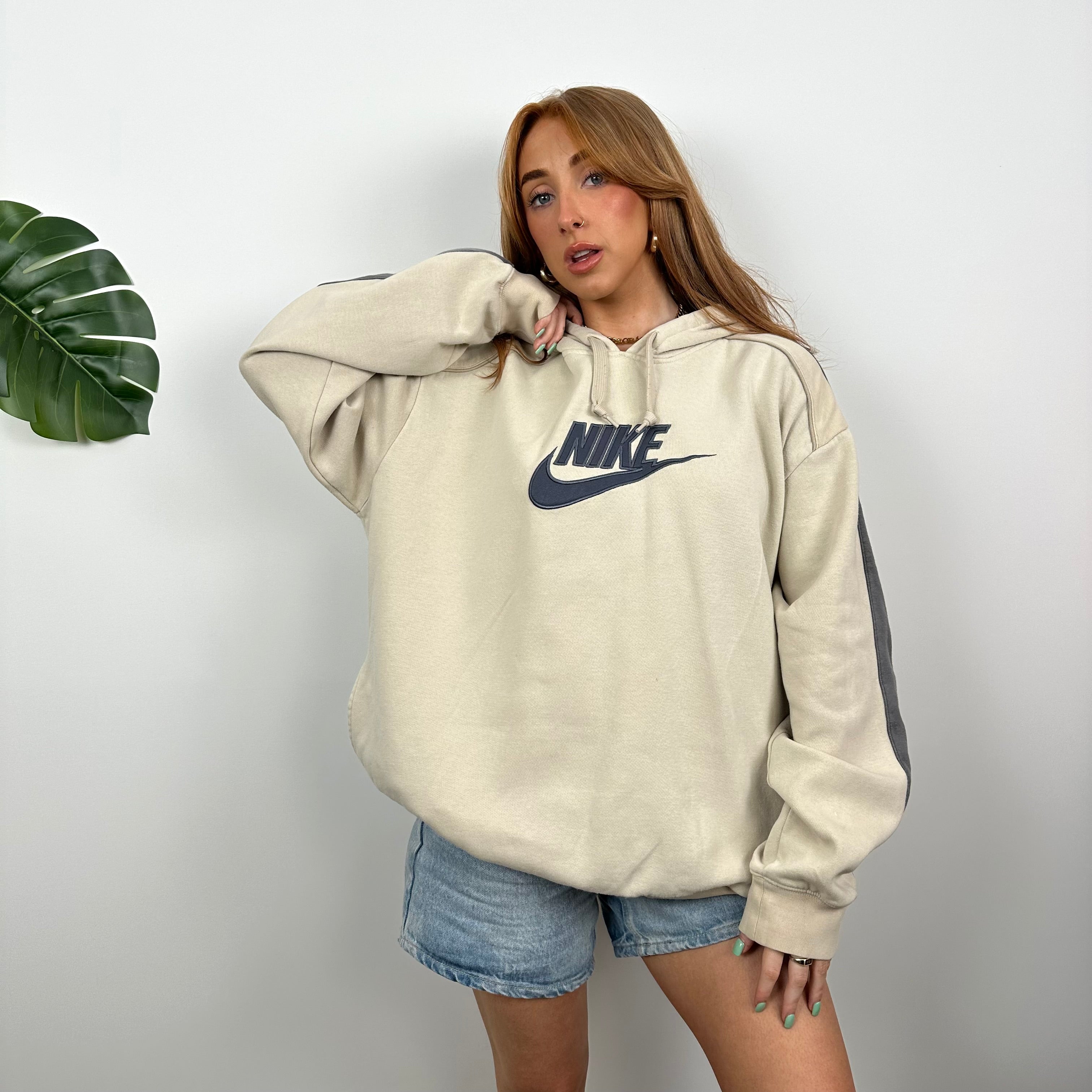 Nike RARE Cream Embroidered Spell out Hoodie (XL)