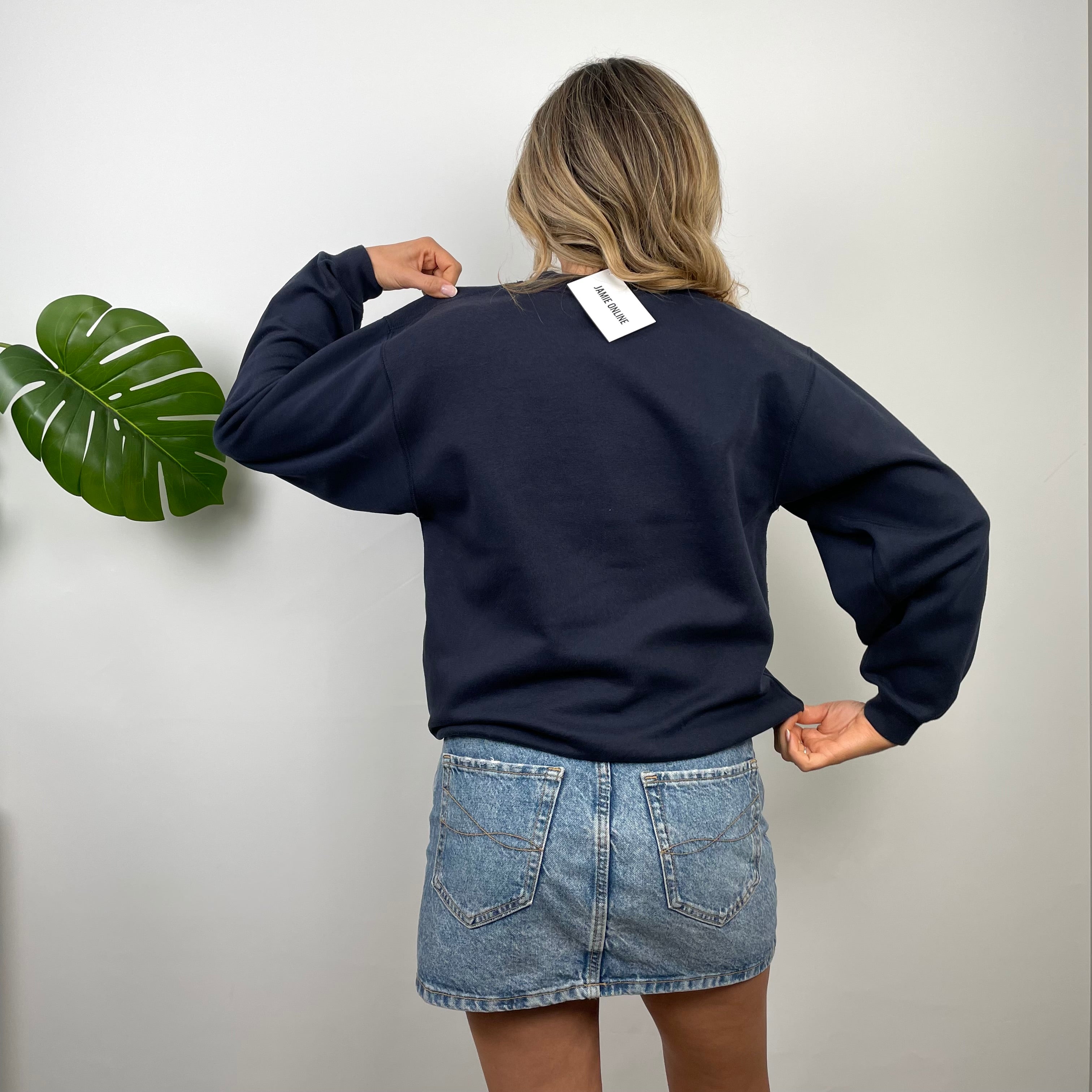 Reebok Navy Embroidered Spell Out Sweatshirt (S)