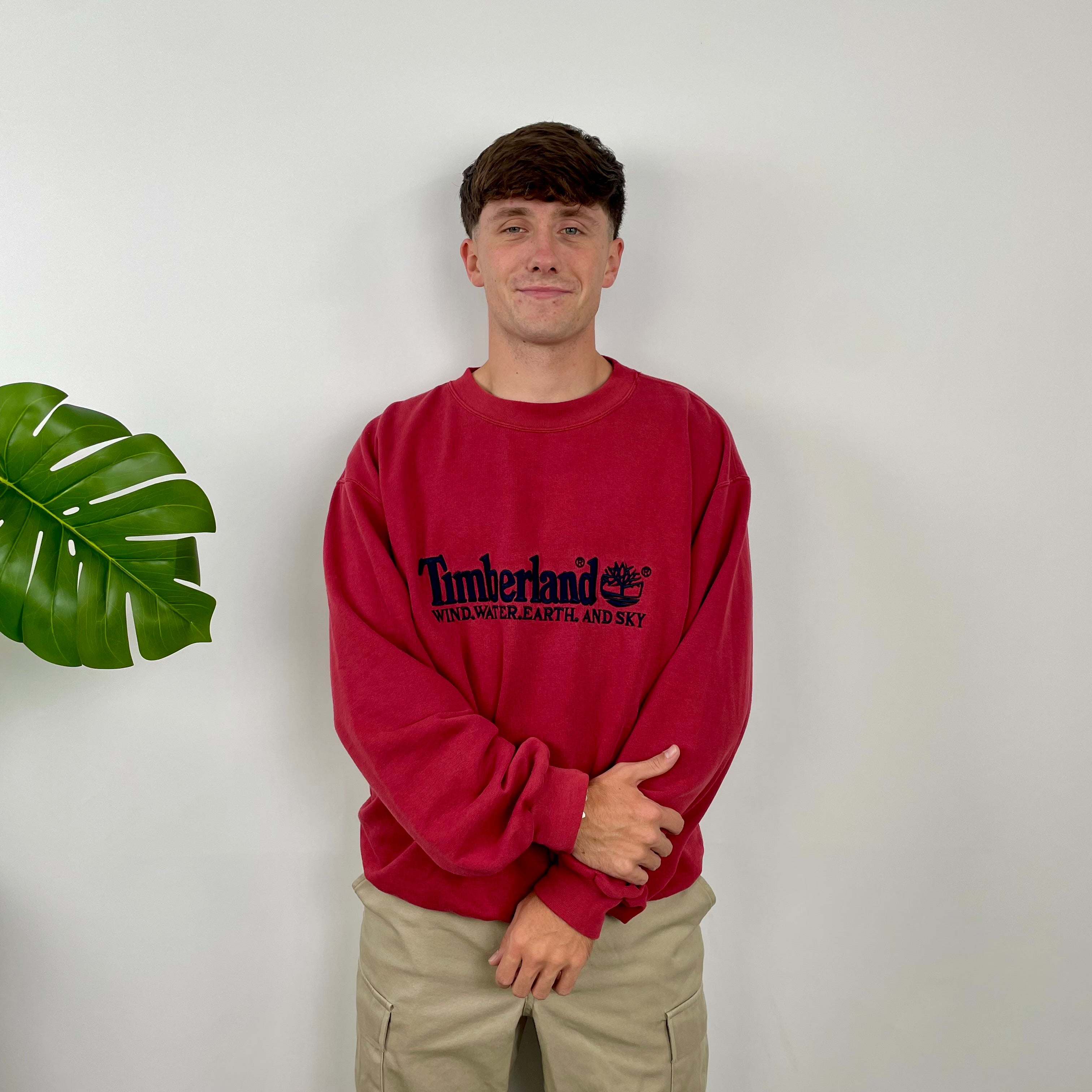 Timberland Red Embroidered Spell Out Sweatshirt (L)
