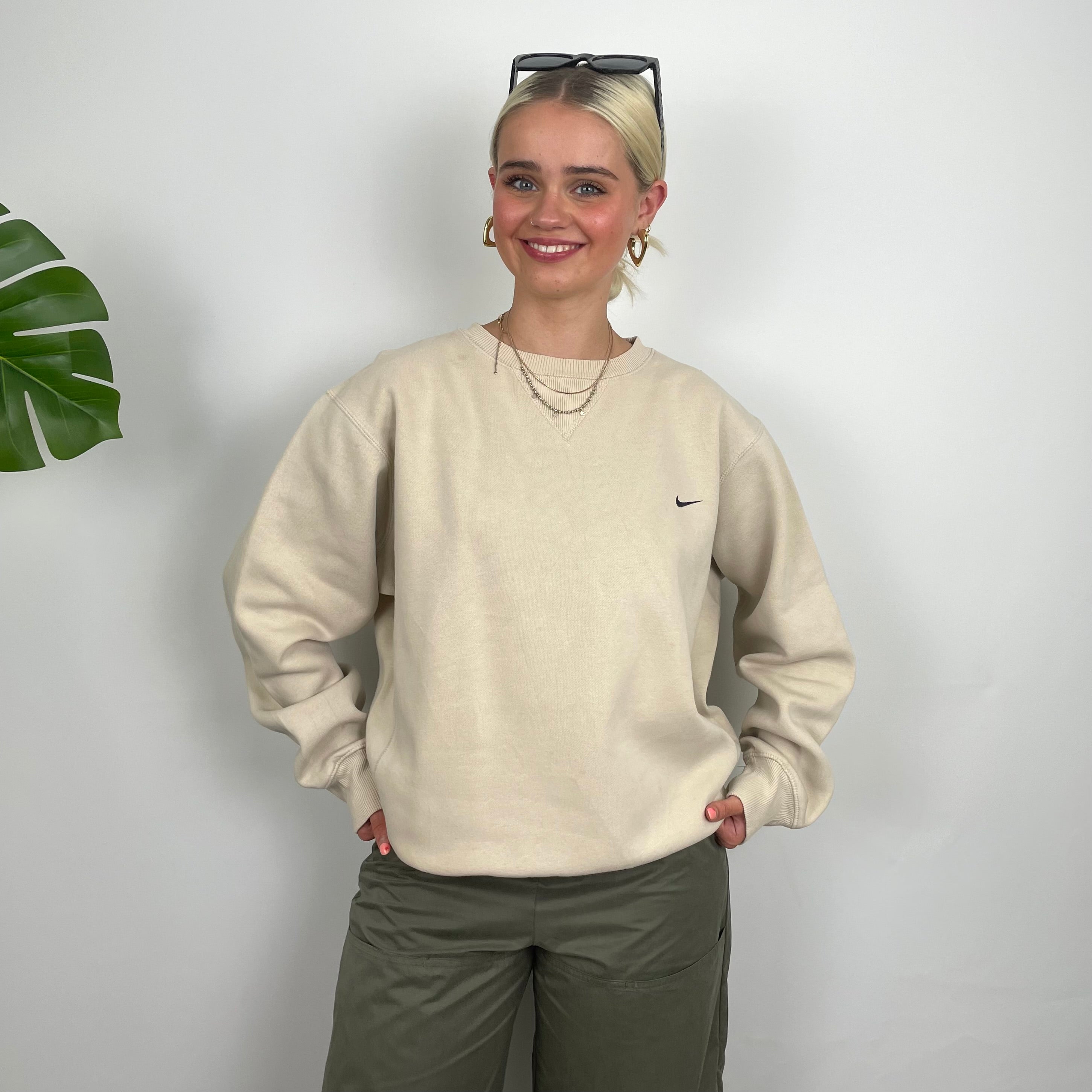 Nike Cream Embroidered Swoosh Sweatshirt (M)