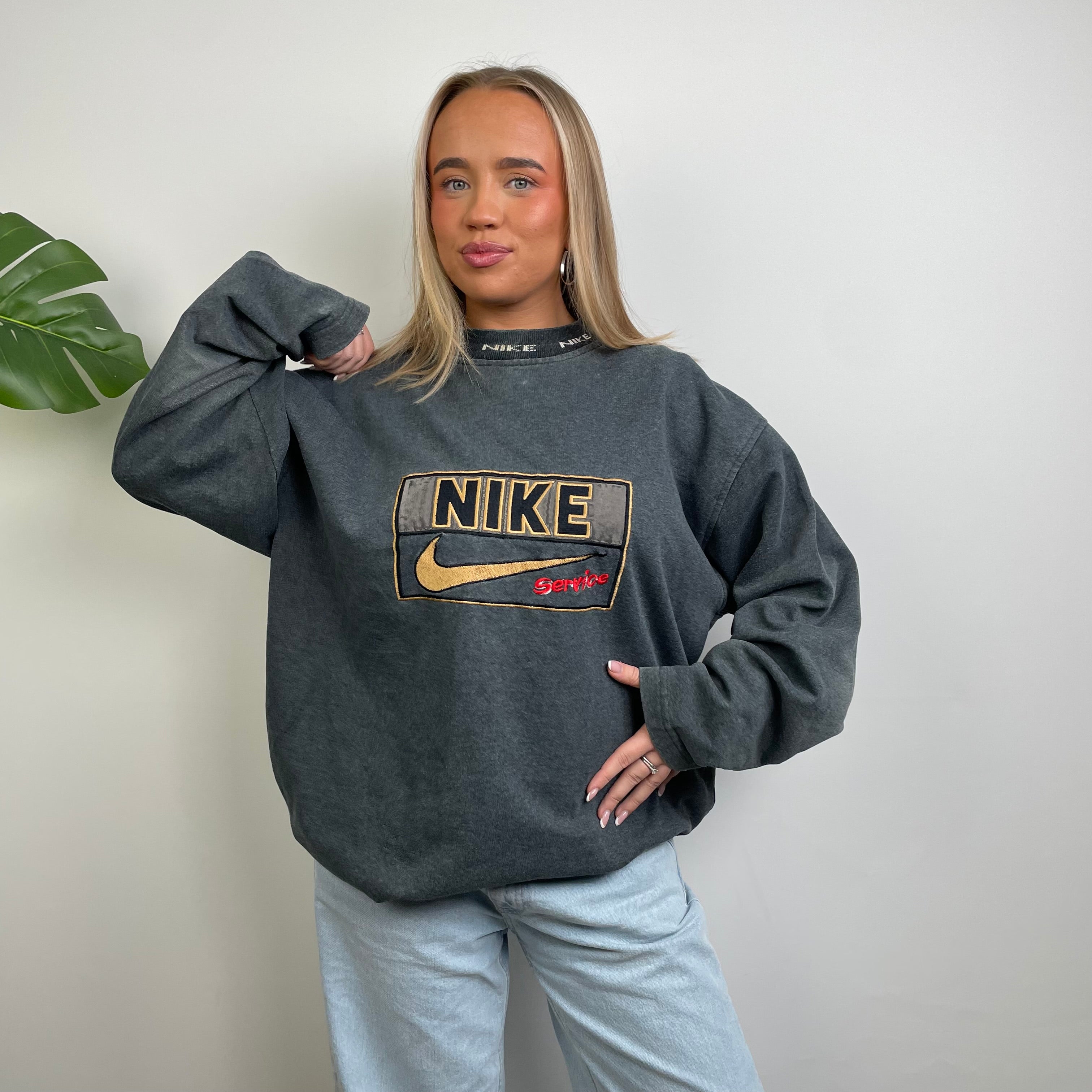 Nike Grey Embroidered Spell Out Sweatshirt (XL)