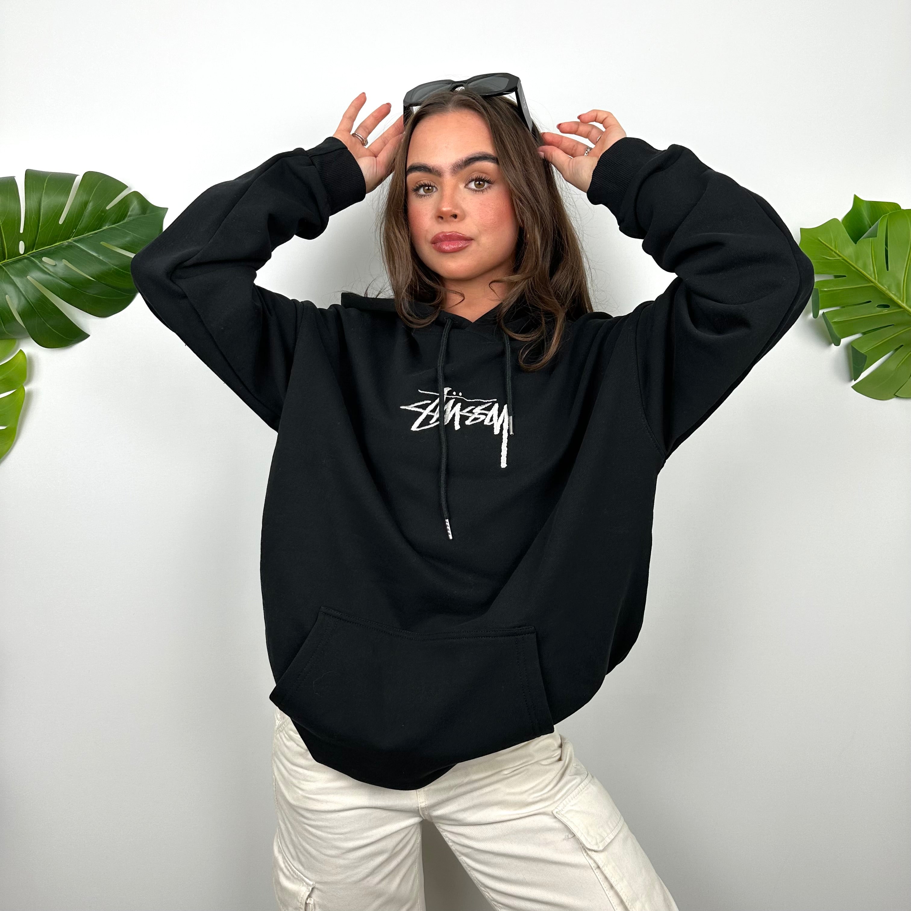 Stussy Black Embroidered Spell Out Hoodie (L)