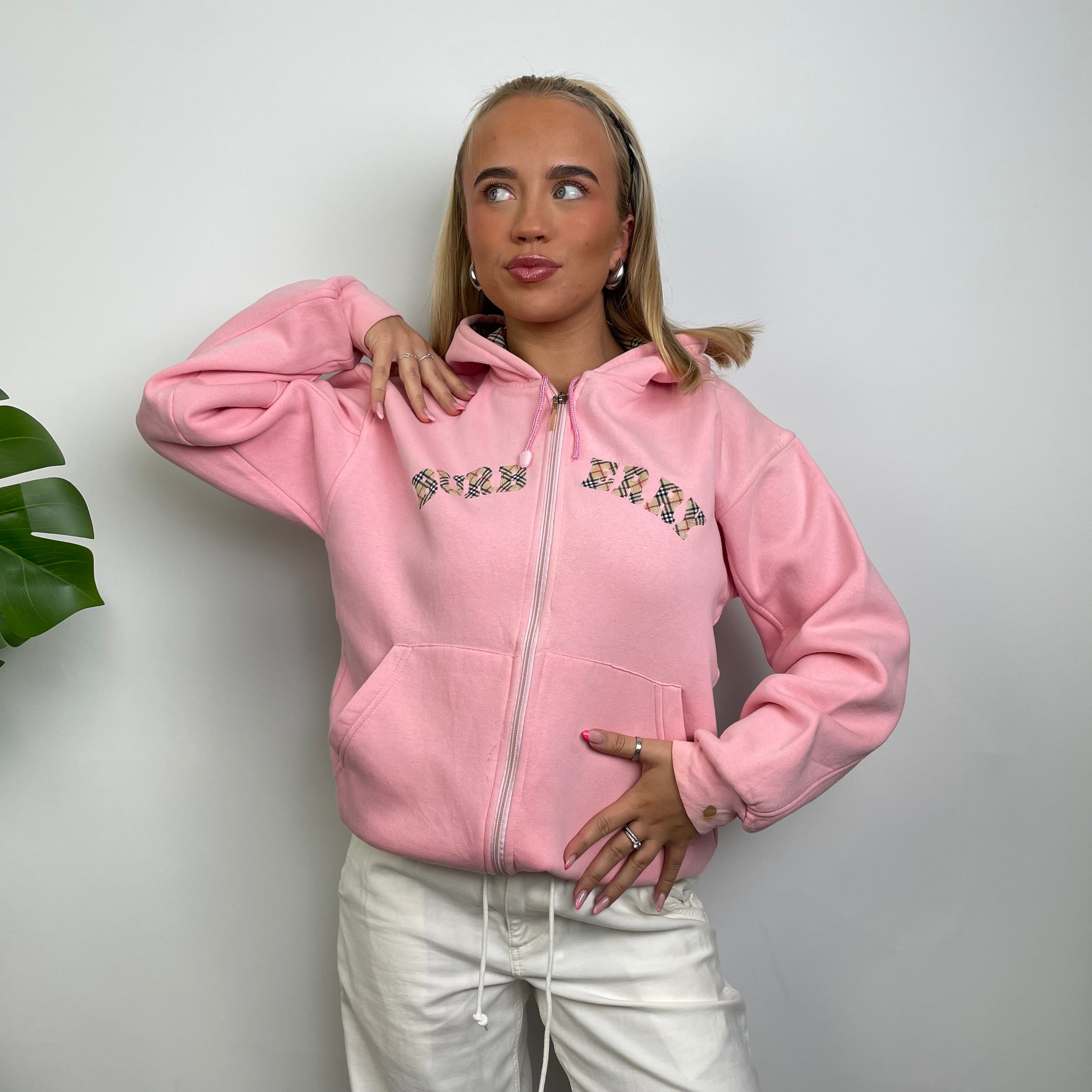 Burberry Pink Embroidered Logo Zip Up Sweatshirt (M)