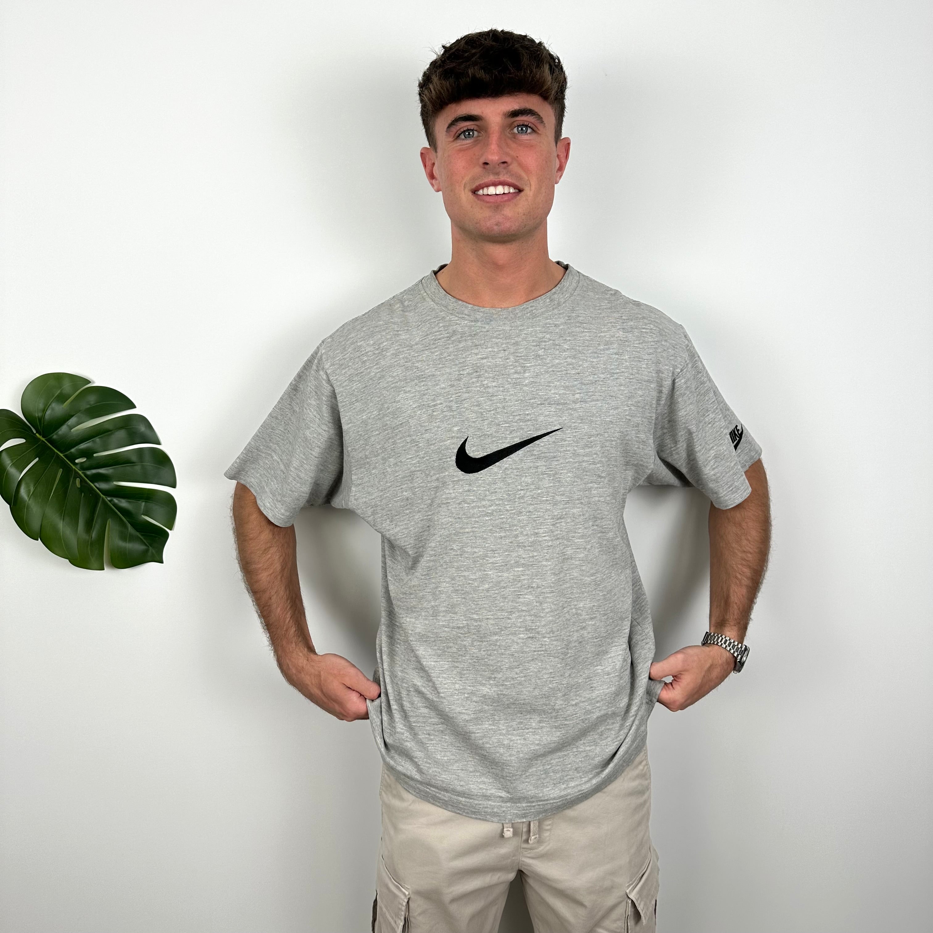 Nike RARE Grey Embroidered Swoosh T Shirt (M)