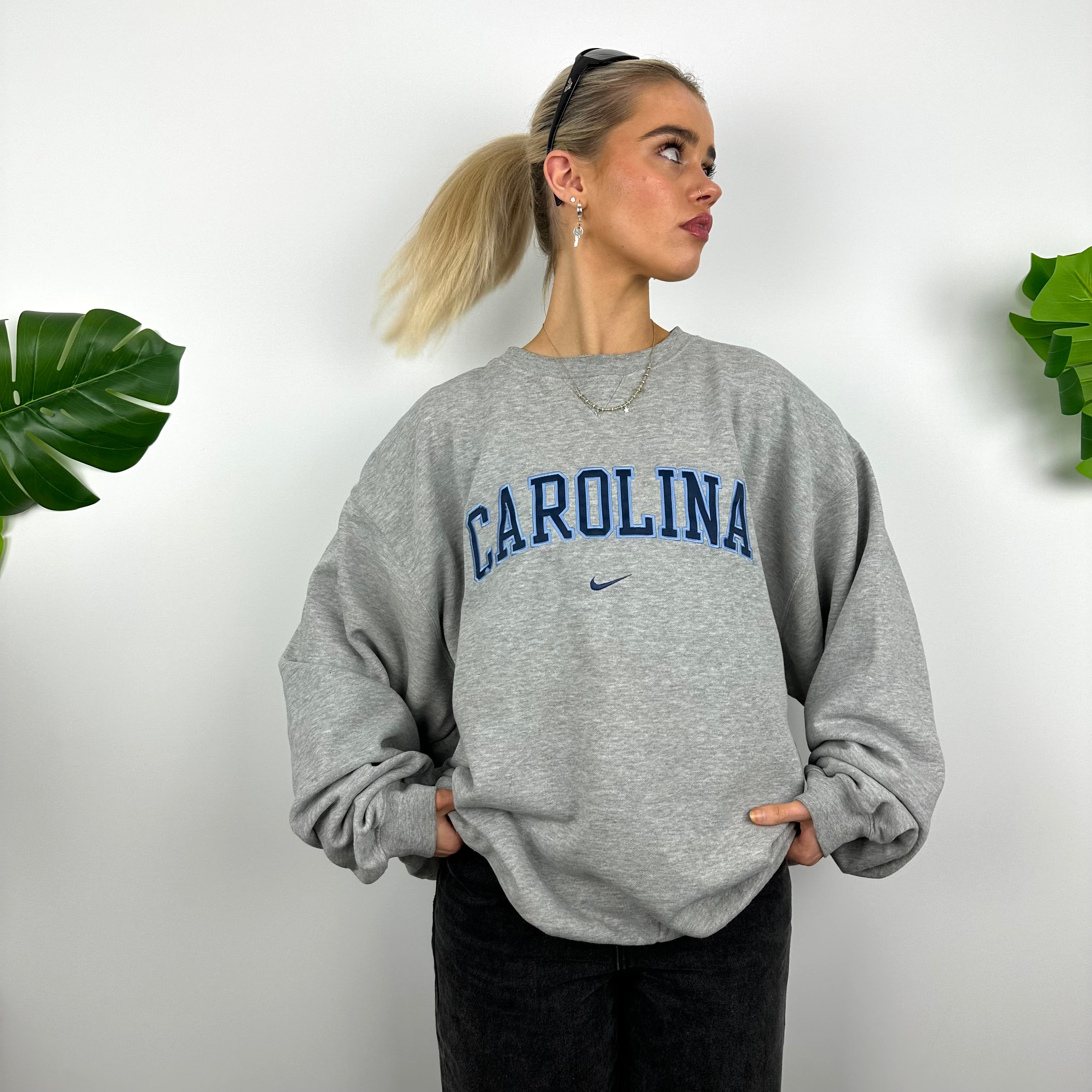 Nike x Carolina RARE Grey Embroidered Spell Out Sweatshirt (XL)