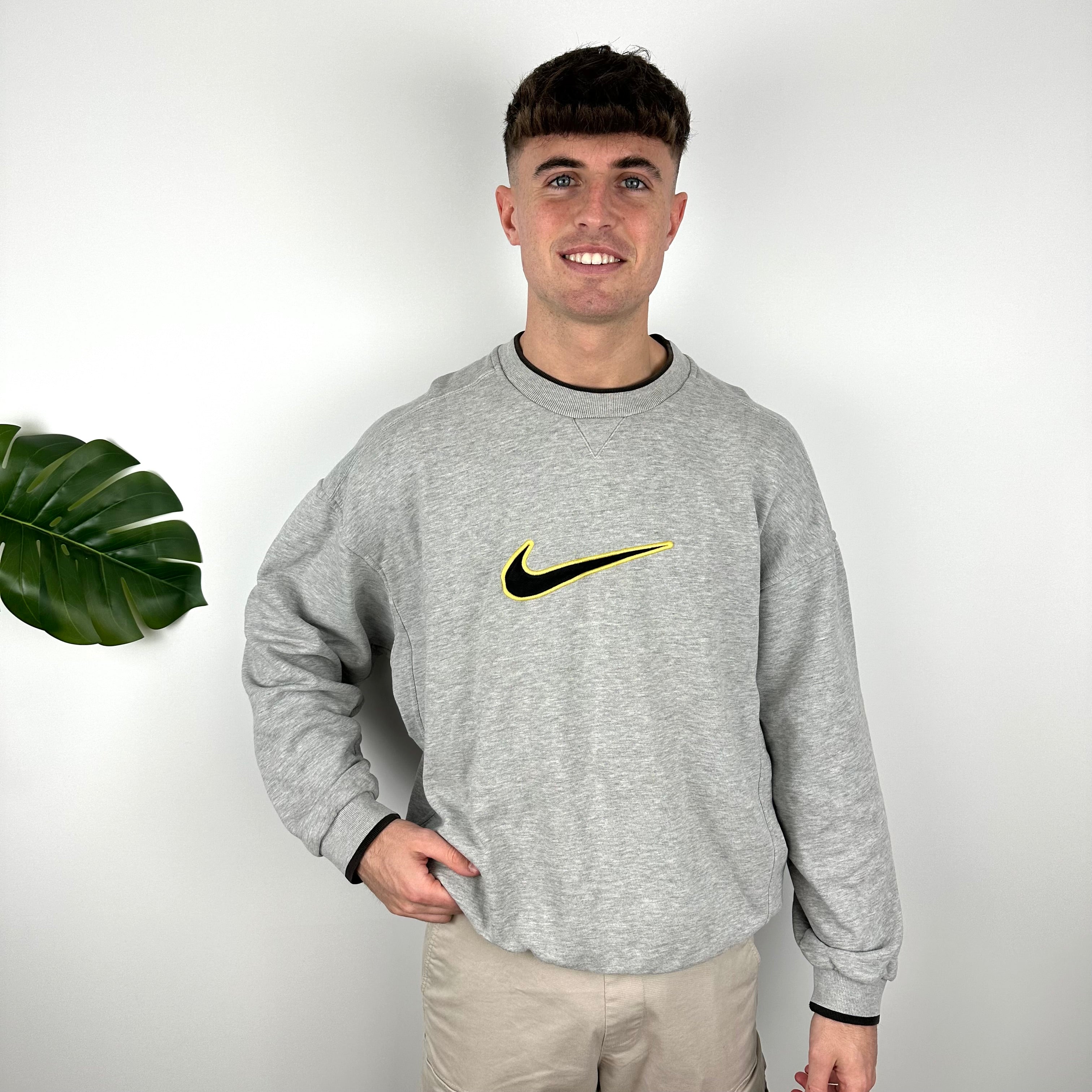 Nike Grey Embroidered Swoosh Sweatshirt (XL)