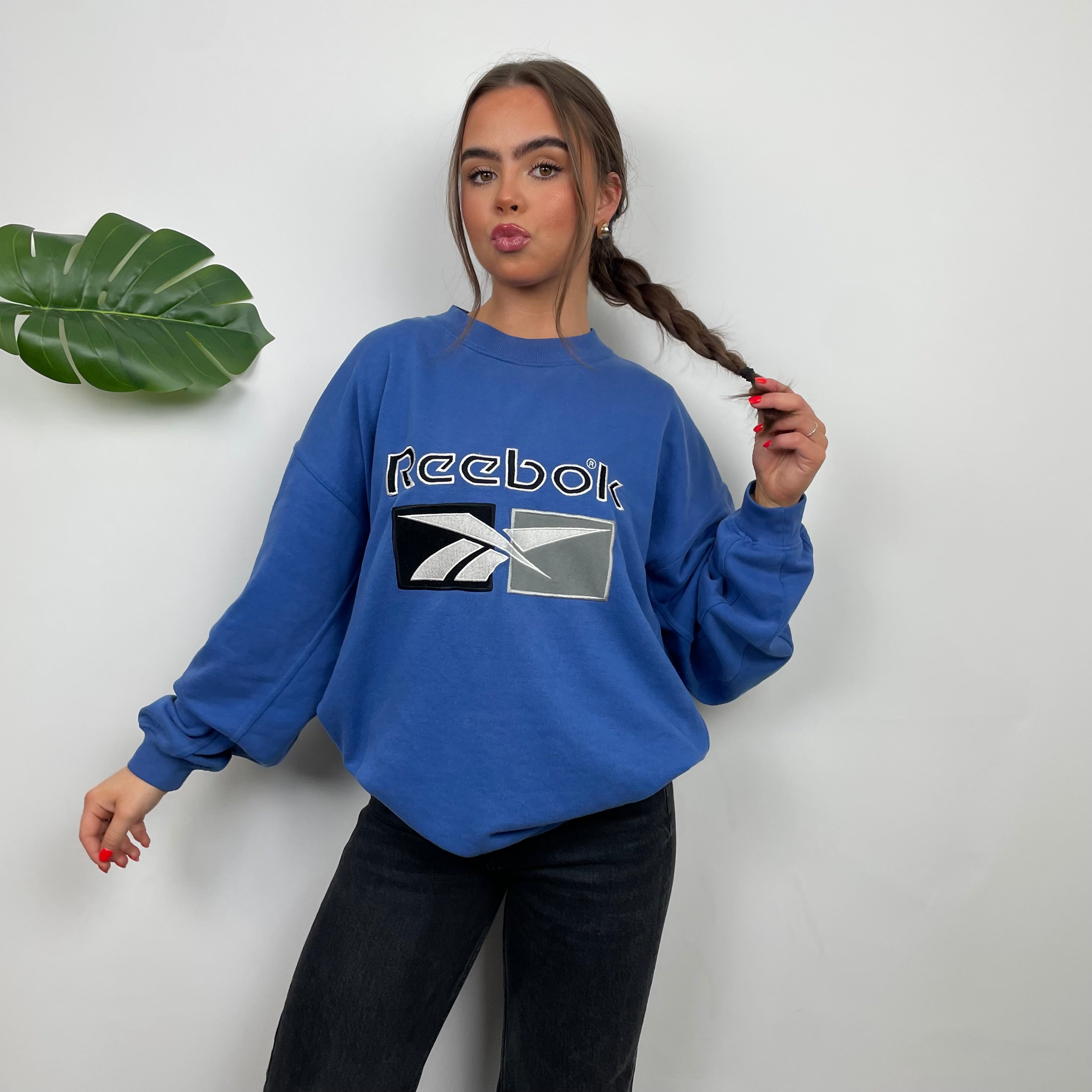 Reebok Blue Embroidered Spell Out Sweatshirt (L)