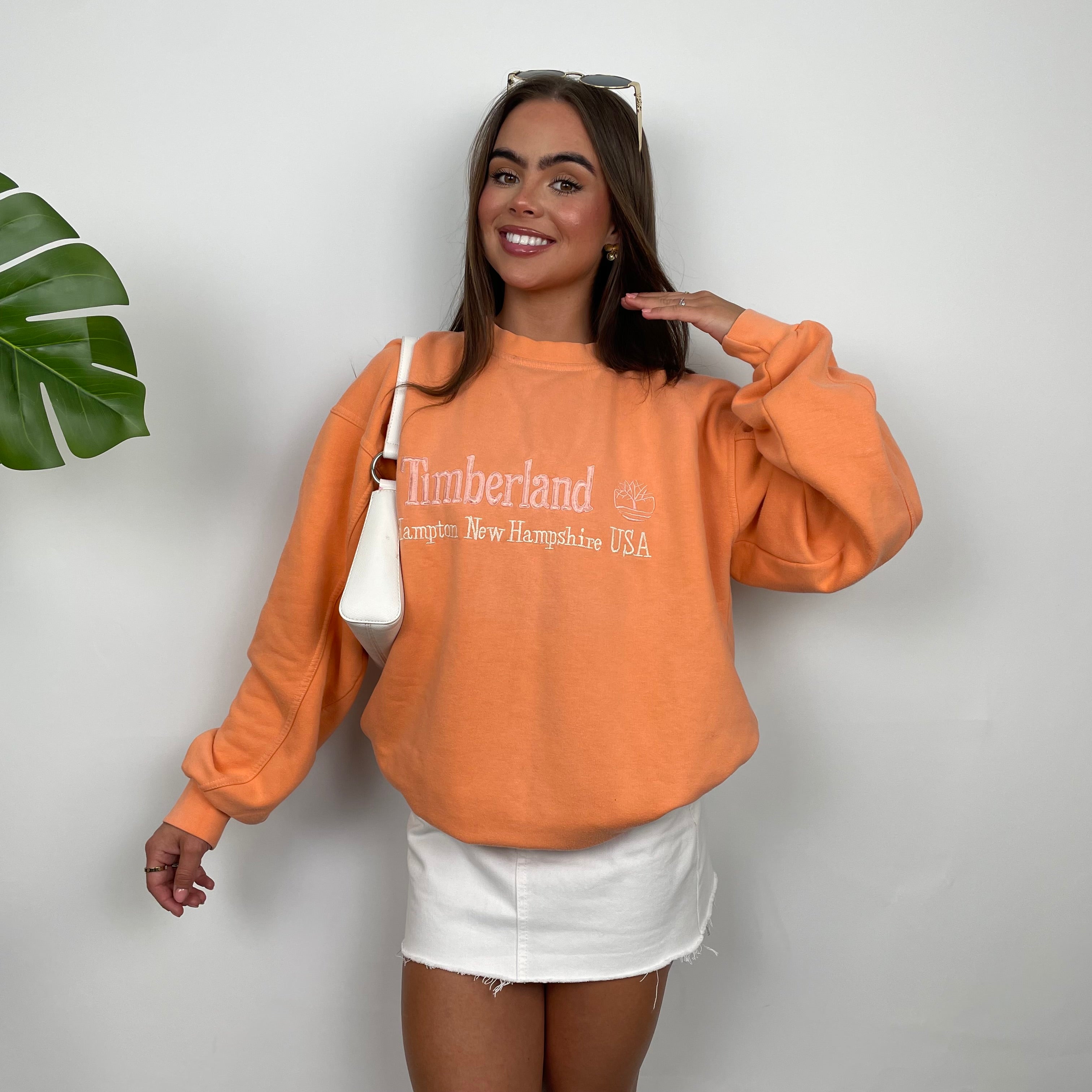 Timberland Coral Embroidered Spell Out Sweatshirt (L)