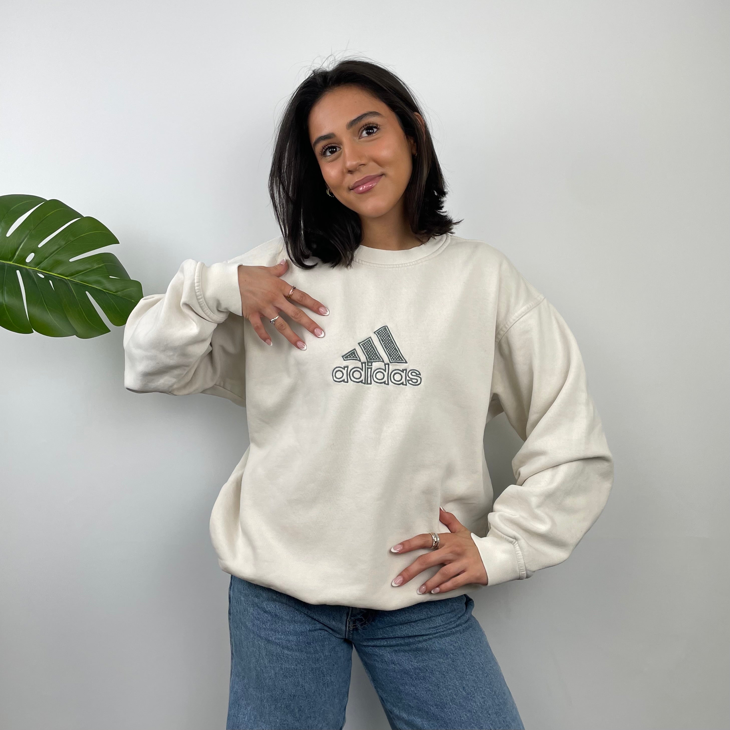 Adidas Cream Embroidered Spell Out Sweatshirt (L)