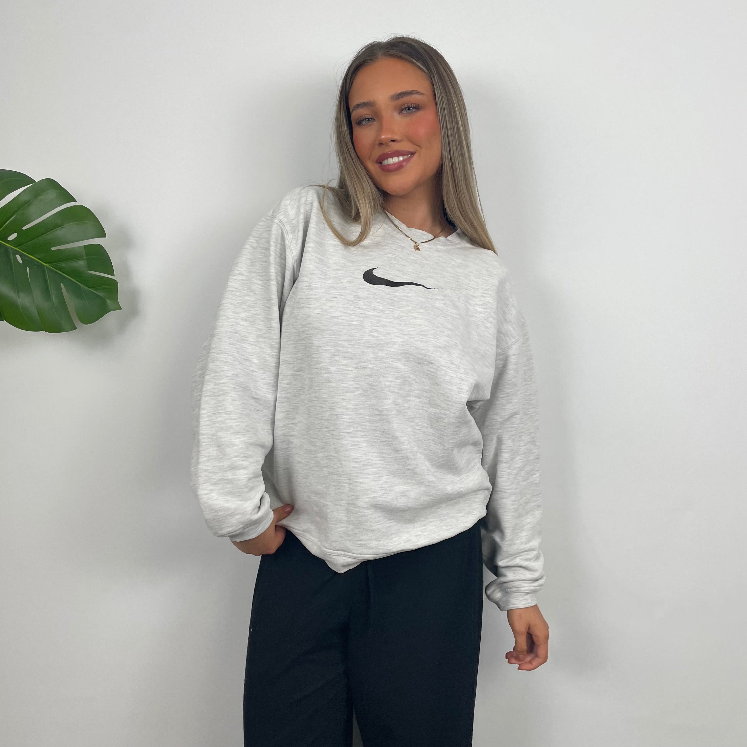 Nike Grey Embroidered Swoosh Sweatshirt (M)