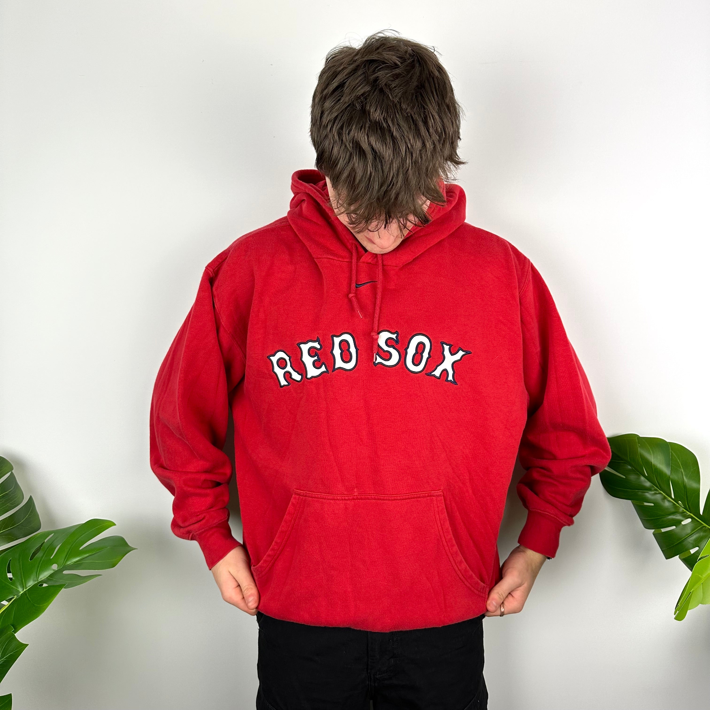 Nike X Boston Red Sox Red Embroidered Spell Out Hoodie (L)