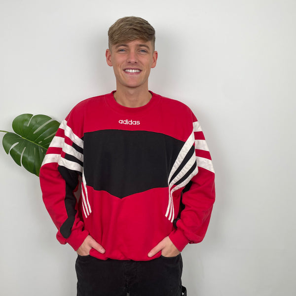 Adidas Red & Black Embroidered Spell Out Sweatshirt (L)