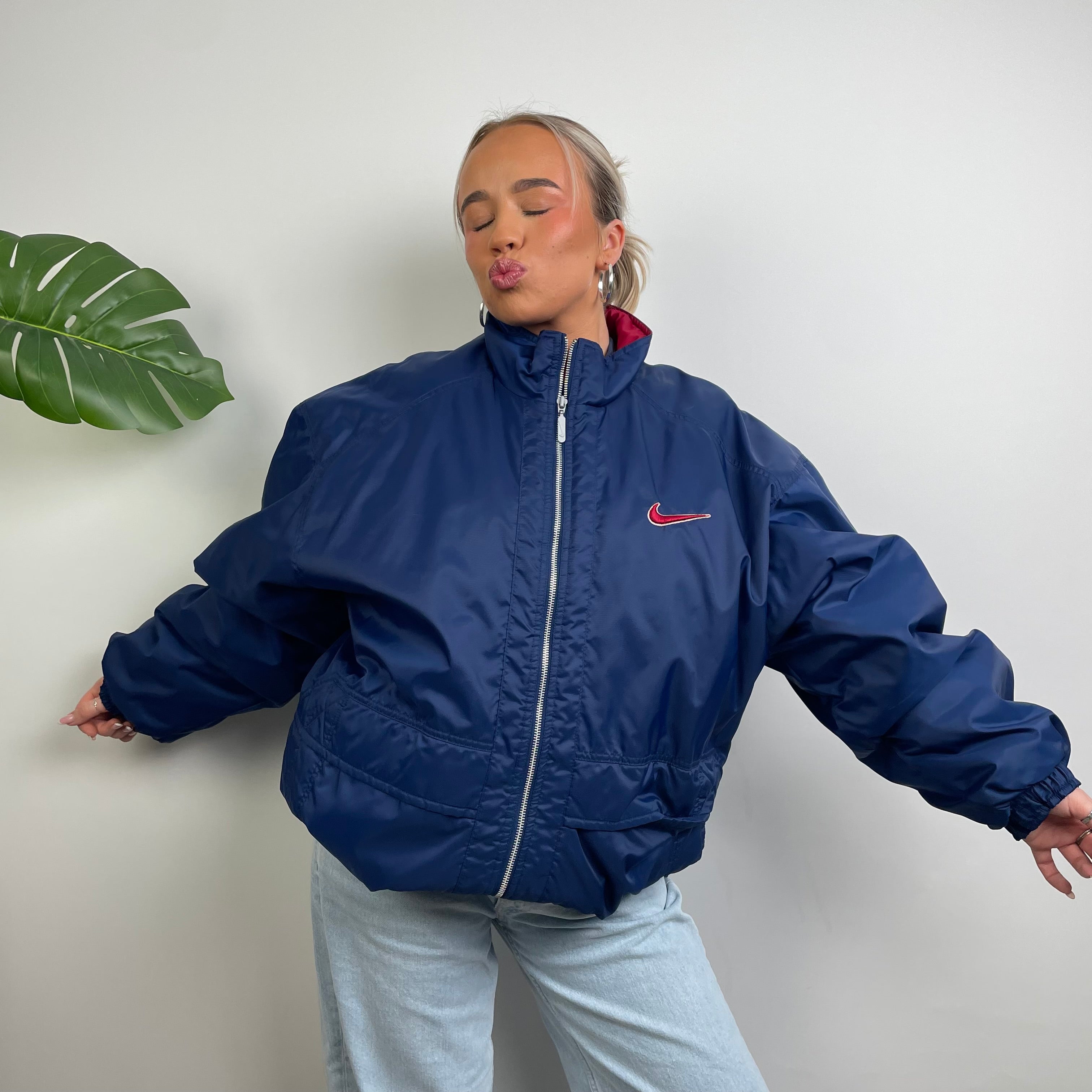 Nike RARE Navy Embroidered Swoosh Padded Jacket (XXL)