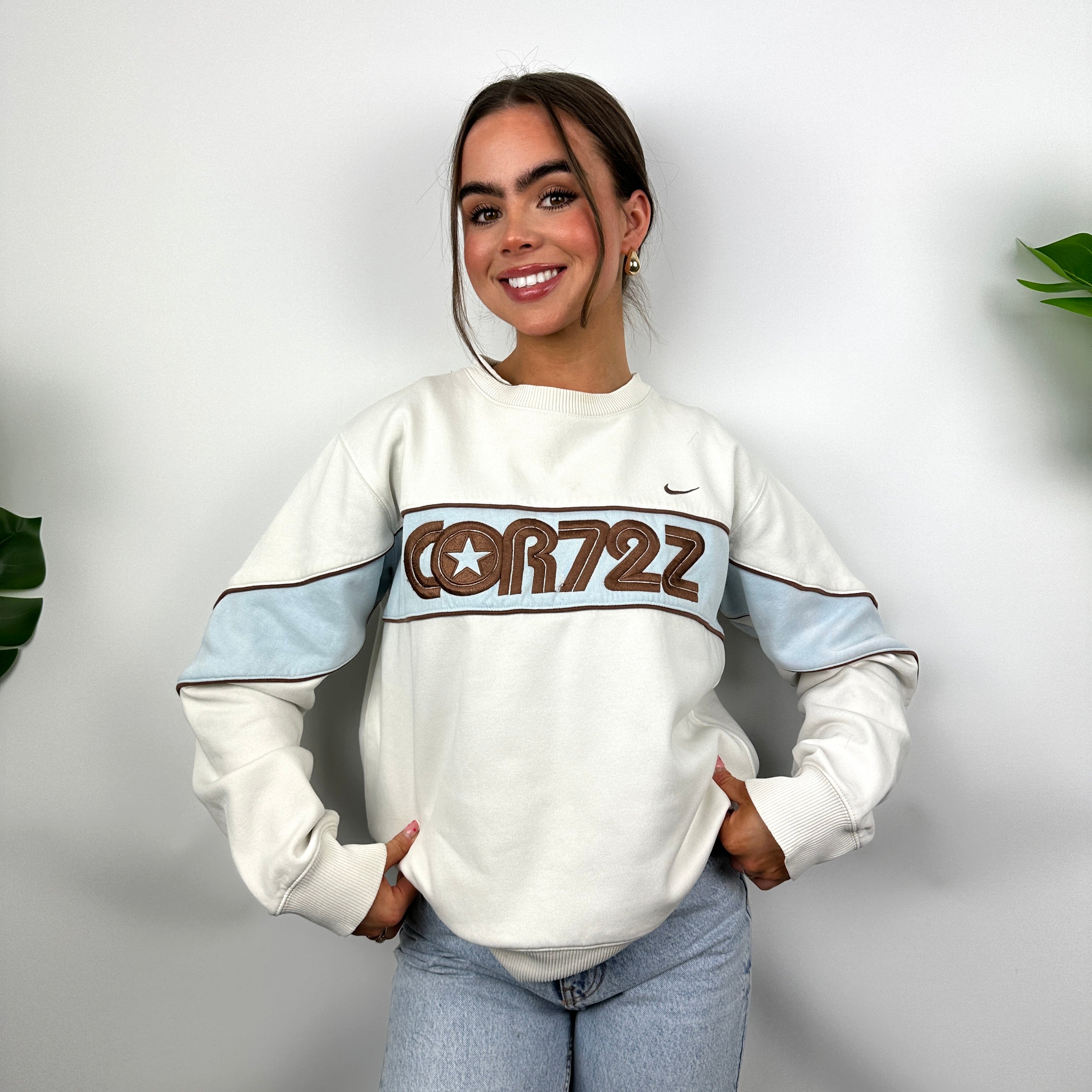 Nike Cortez White Embroidered Spell Out Sweatshirt (S)