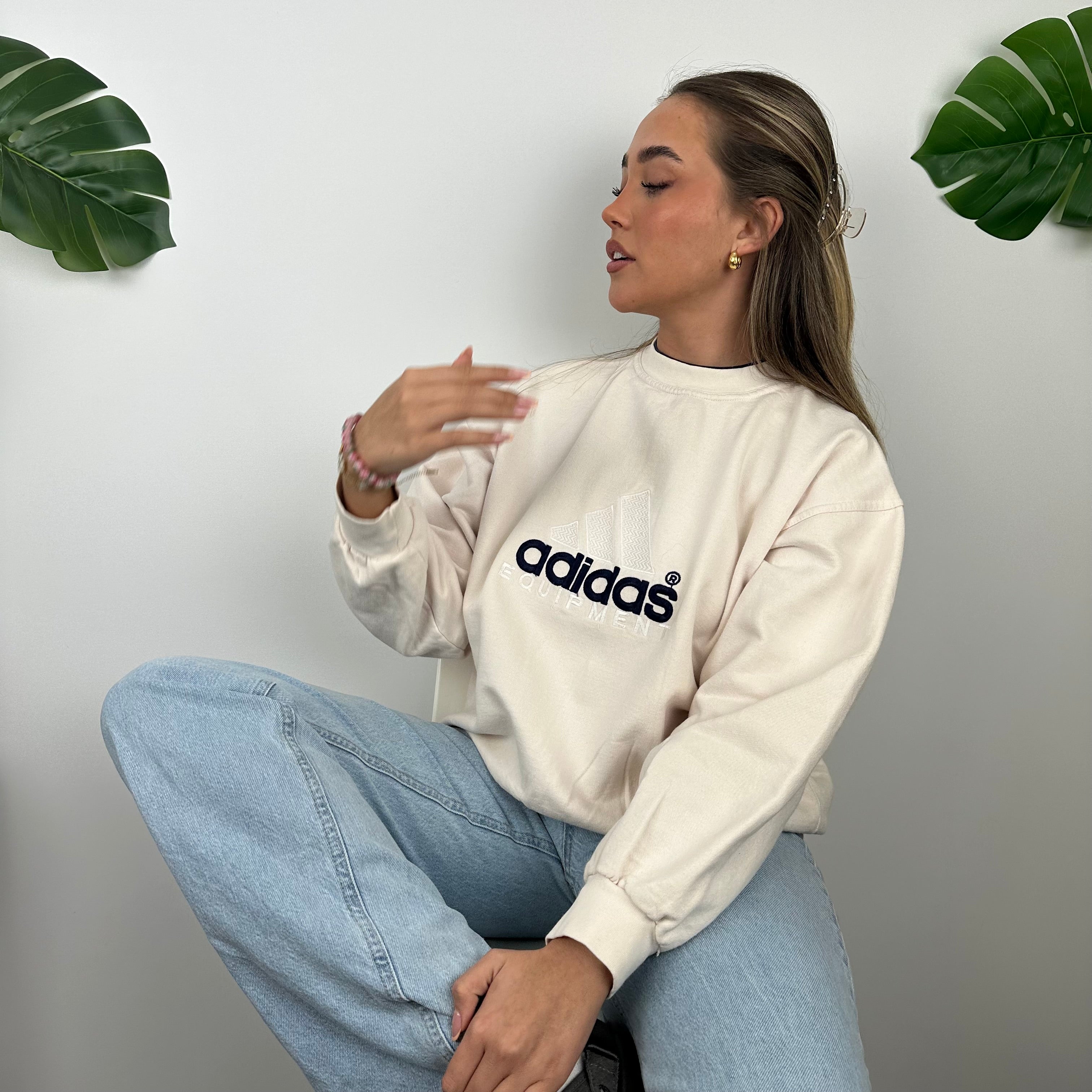 Adidas Equipment RARE Cream Embroidered Spell Out Sweatshirt (M)