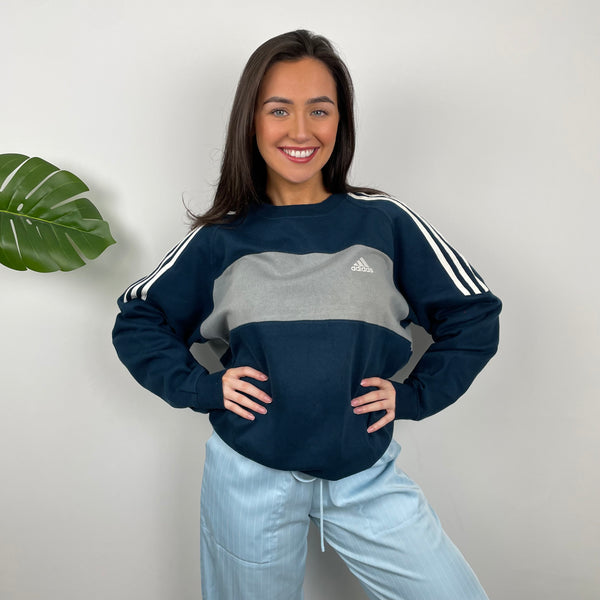 Adidas Grey & Navy Embroidered Spell Out Sweatshirt (L)