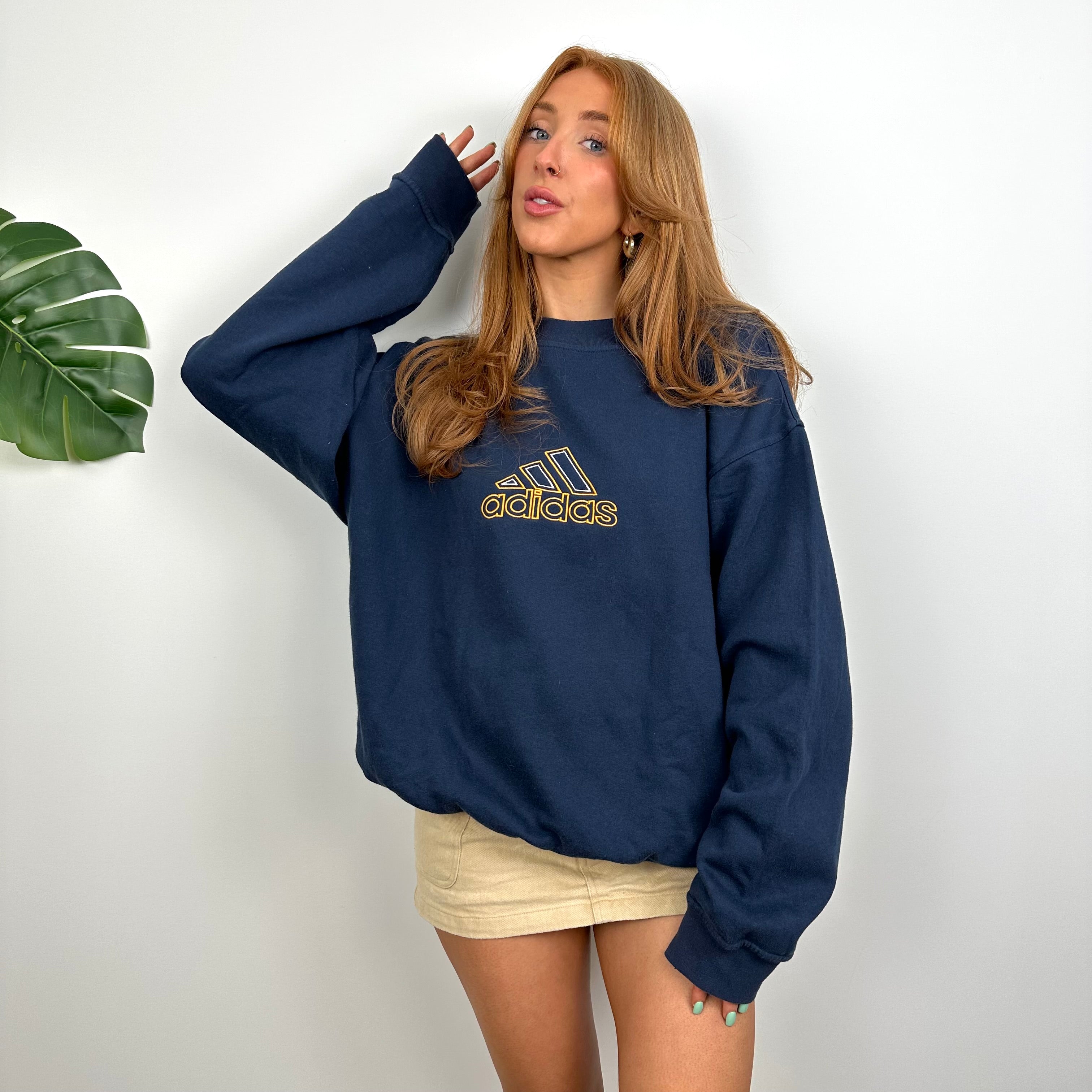 Adidas Navy Embroidered Spell Out Sweatshirt (M)